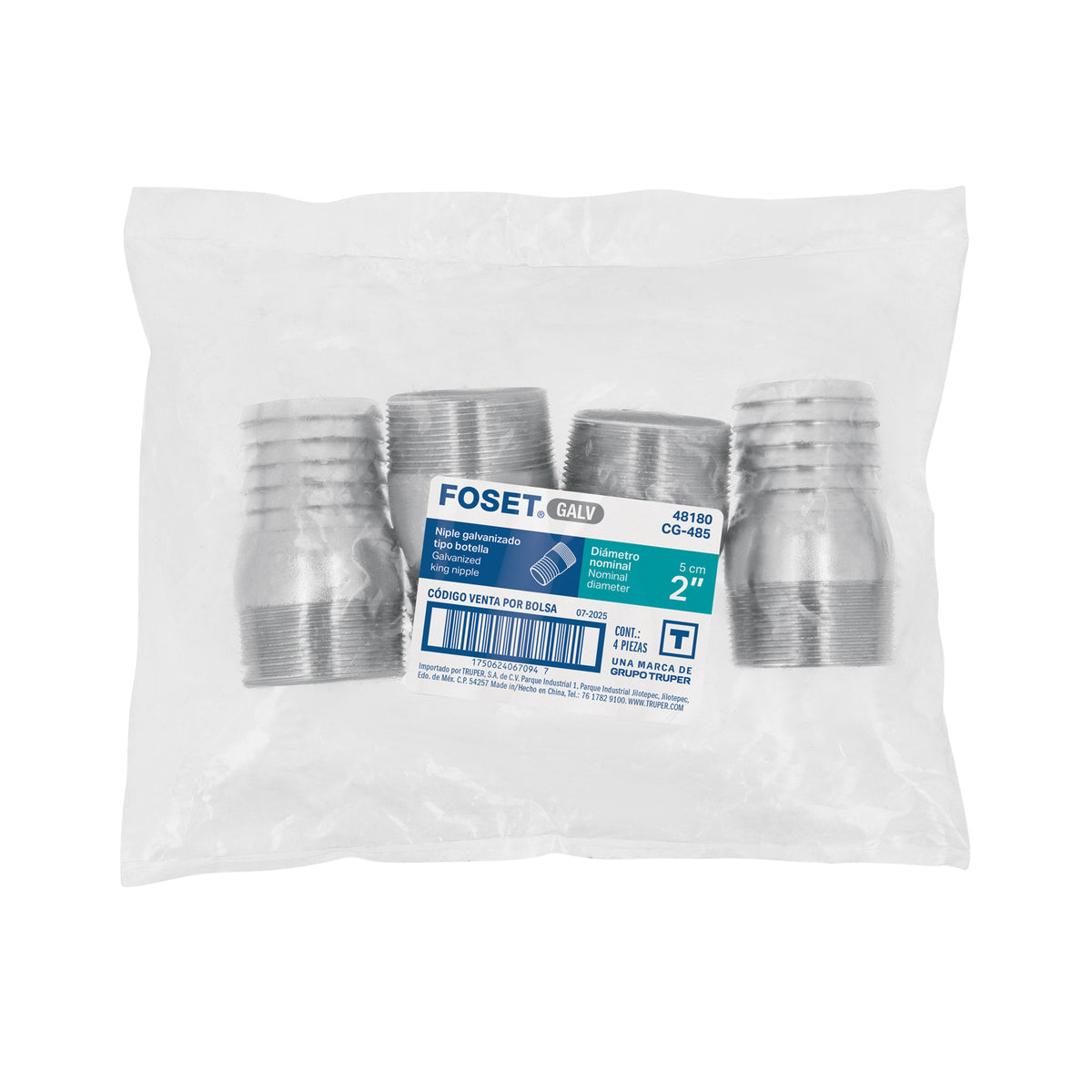 Niple galvanizado tipo botella, 2"