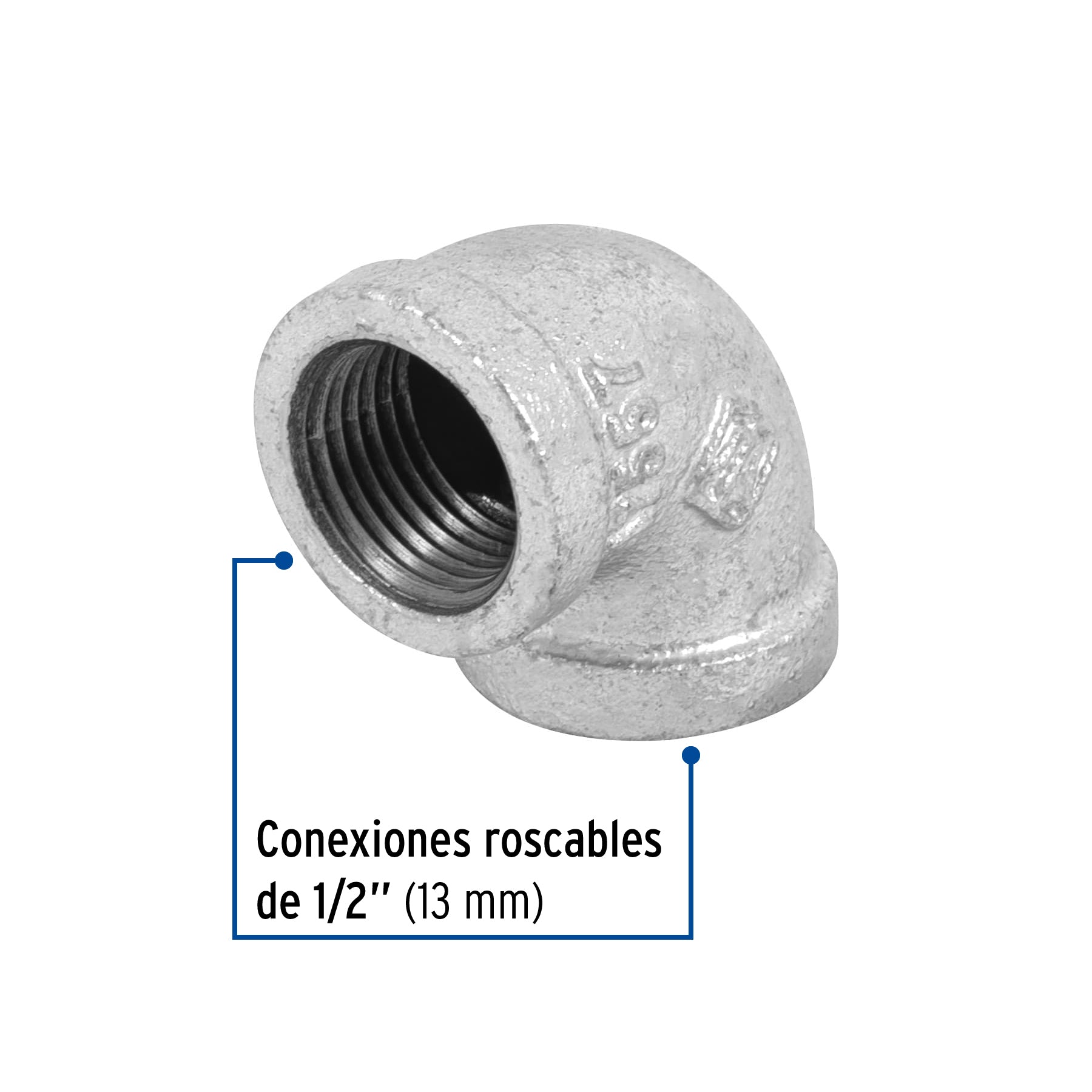 Codo 90°, acero galvanizado, 1/2"