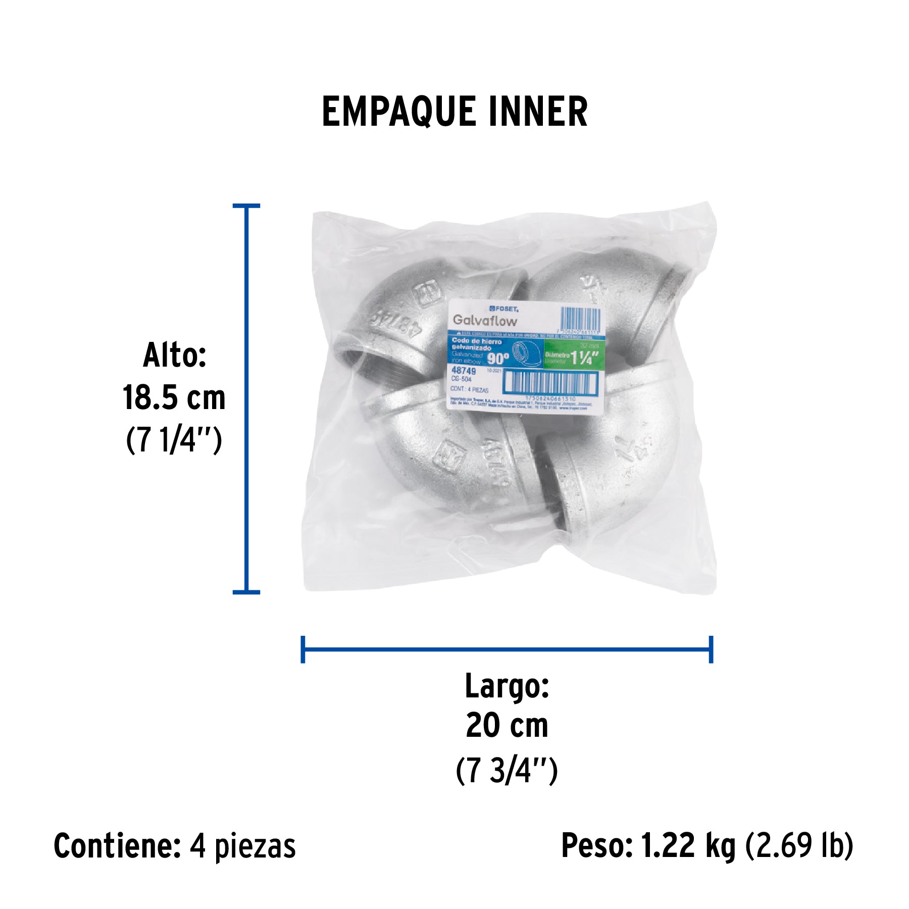 Codo 90°, acero galvanizado, 1-1/4"