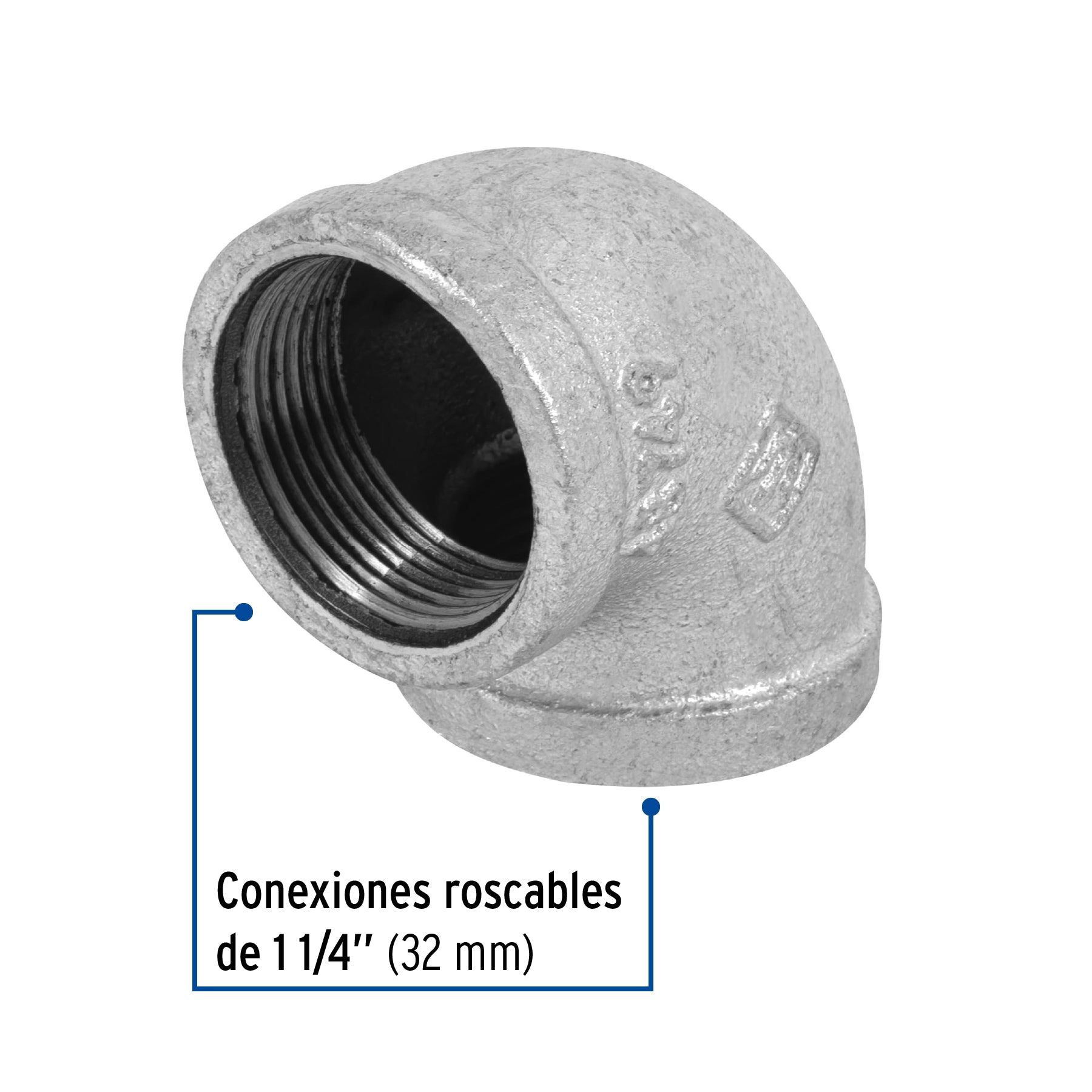 Codo 90°, acero galvanizado, 1-1/4"