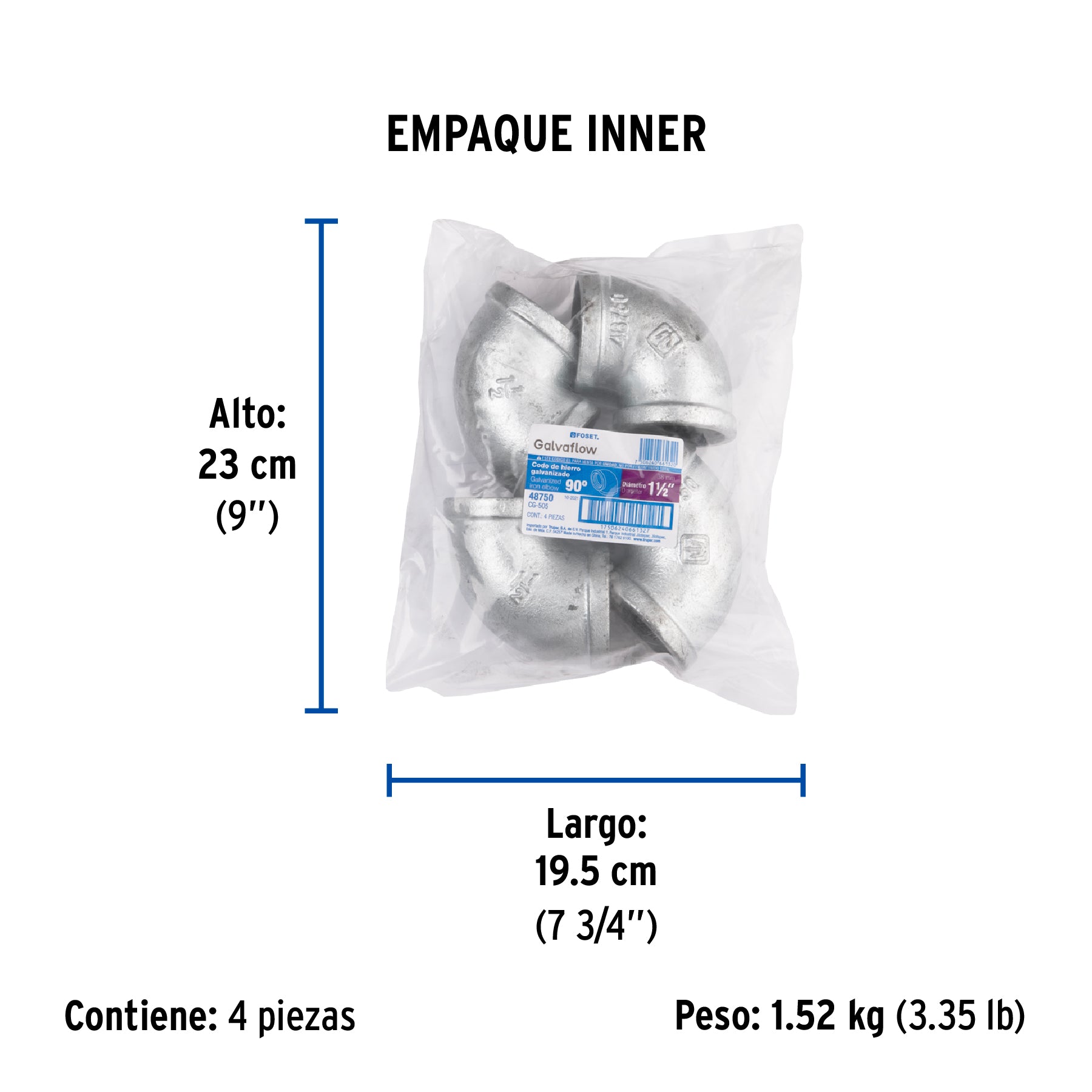Codo 90°, acero galvanizado, 1-1/2"