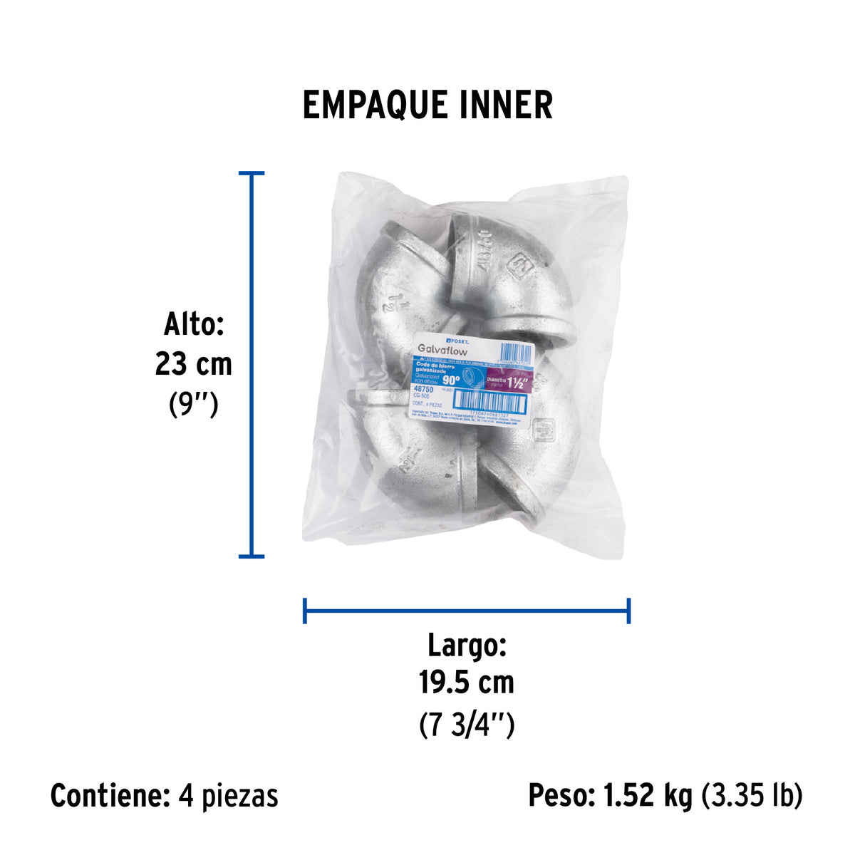 Codo 90°, acero galvanizado, 1-1/2"