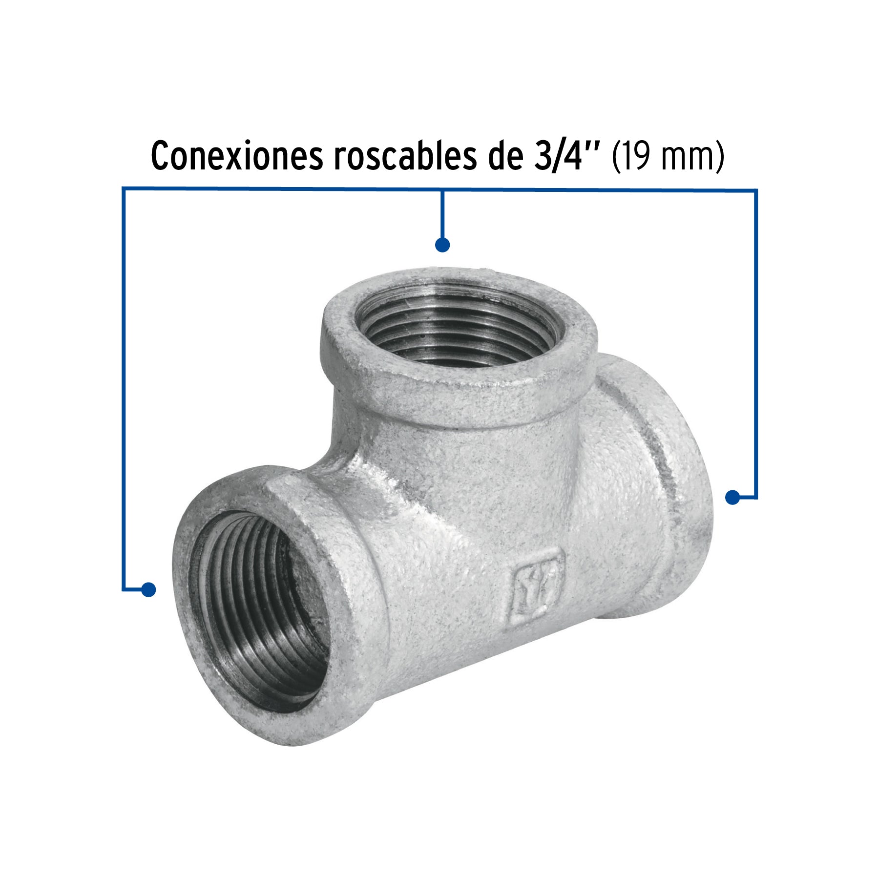 Tee sencilla, acero galvanizado, 3/4"
