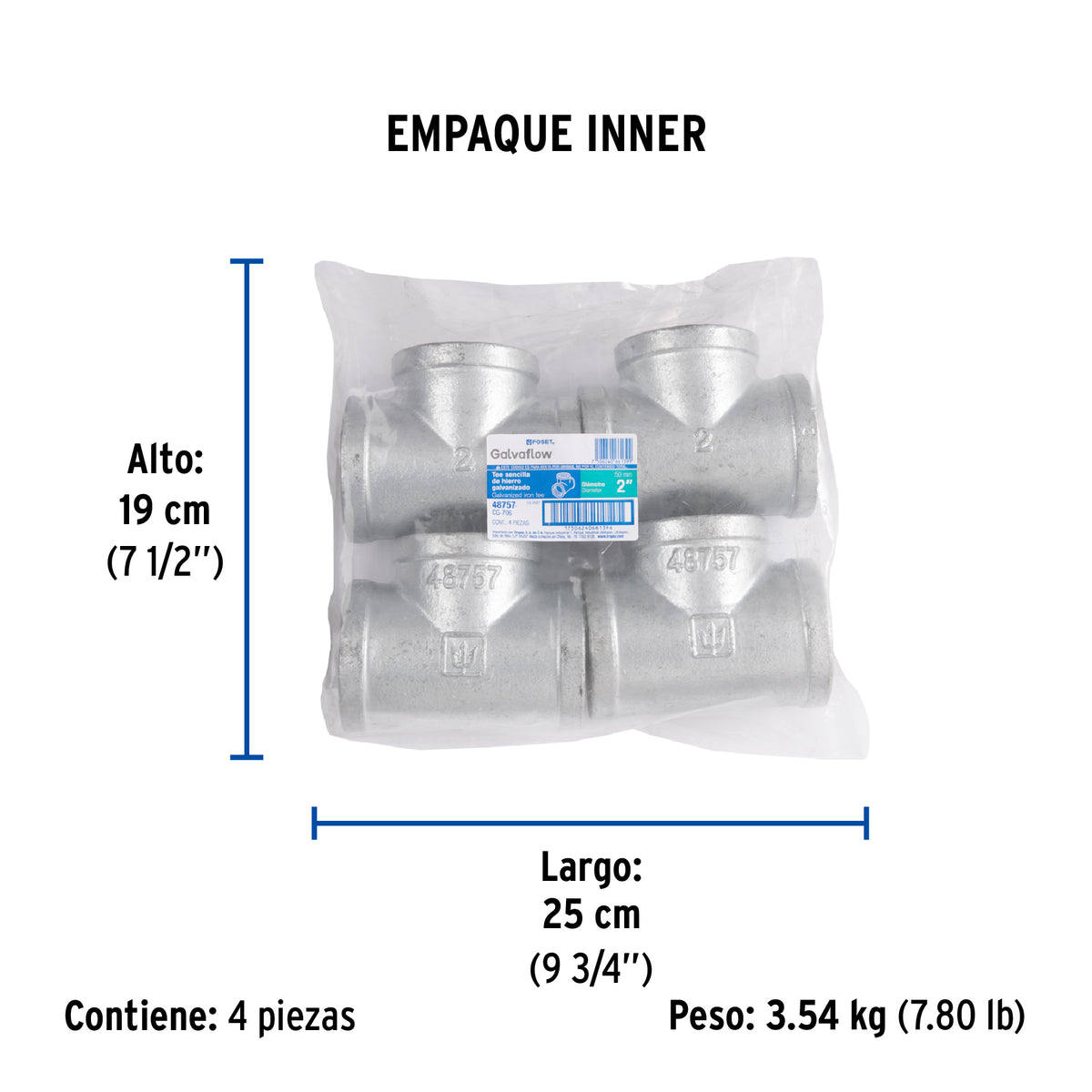 Tee sencilla, acero galvanizado, 2"