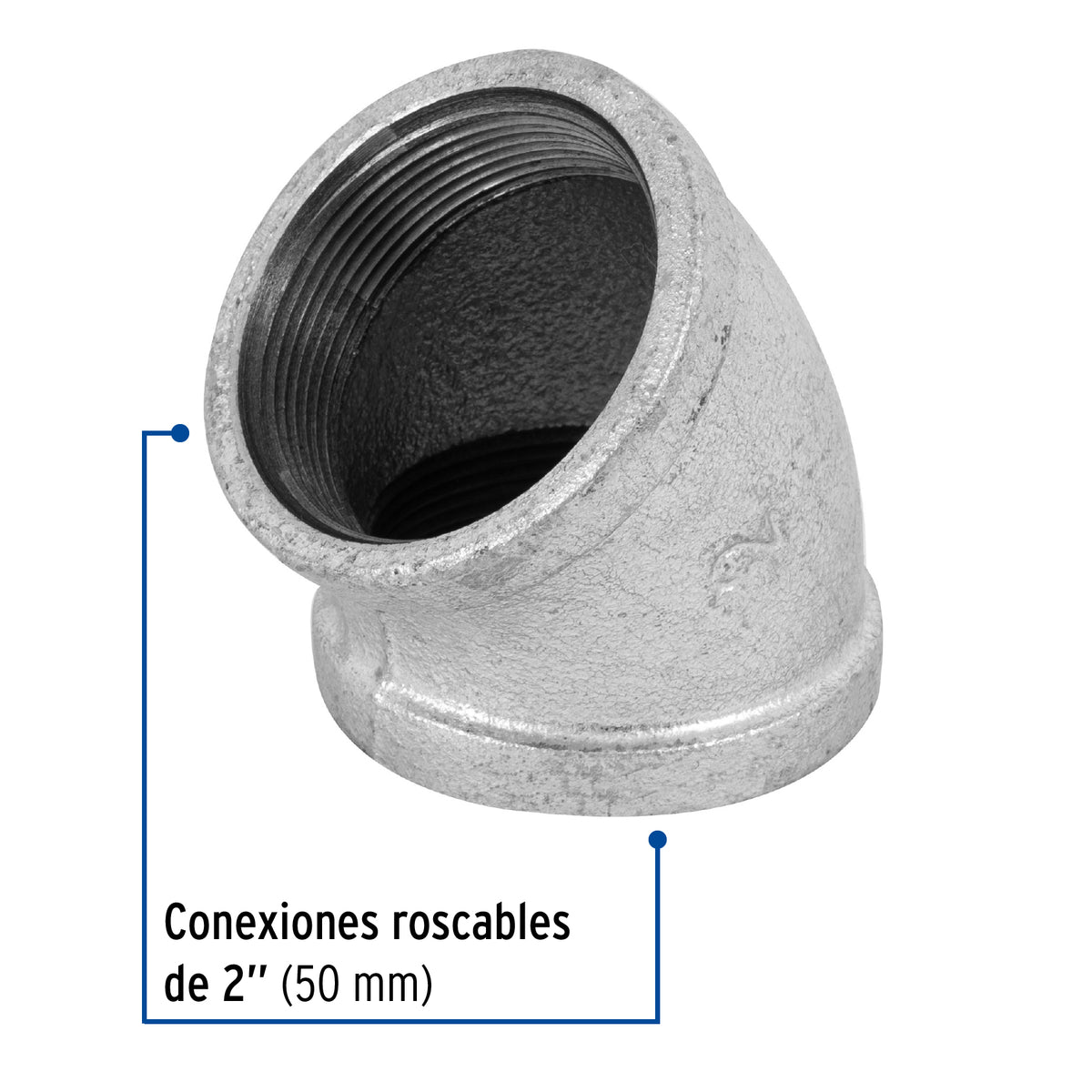 Codo 45°, acero galvanizado, 2"