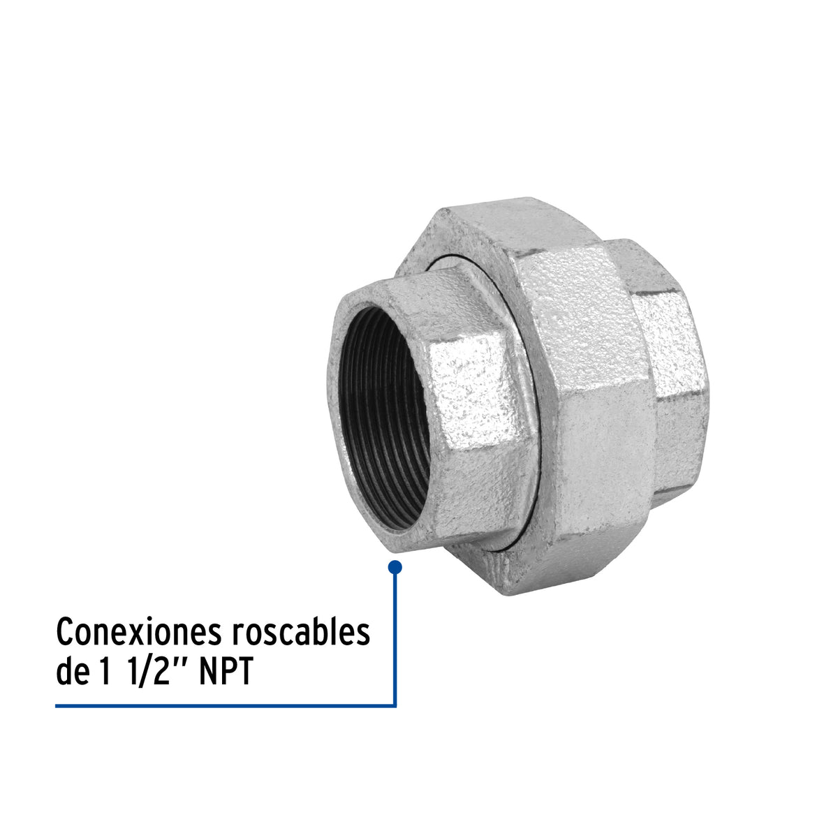 Tuerca unión, acero galvanizado, 1-1/2"