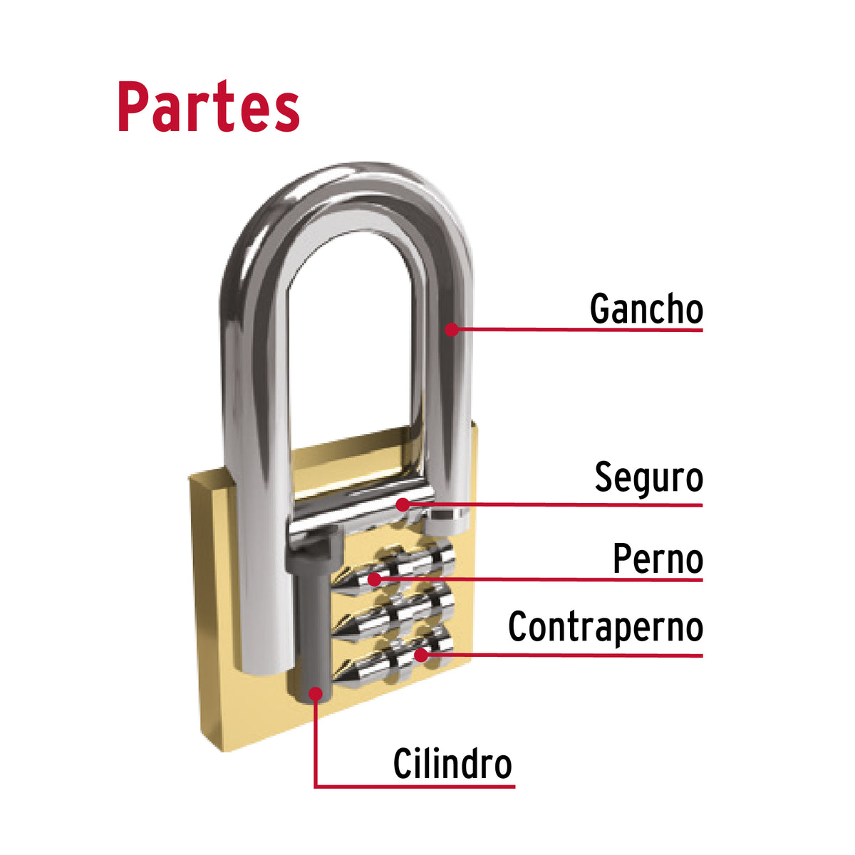 Candado de hierro, 30mm, gancho largo, caja, Hermex Basic