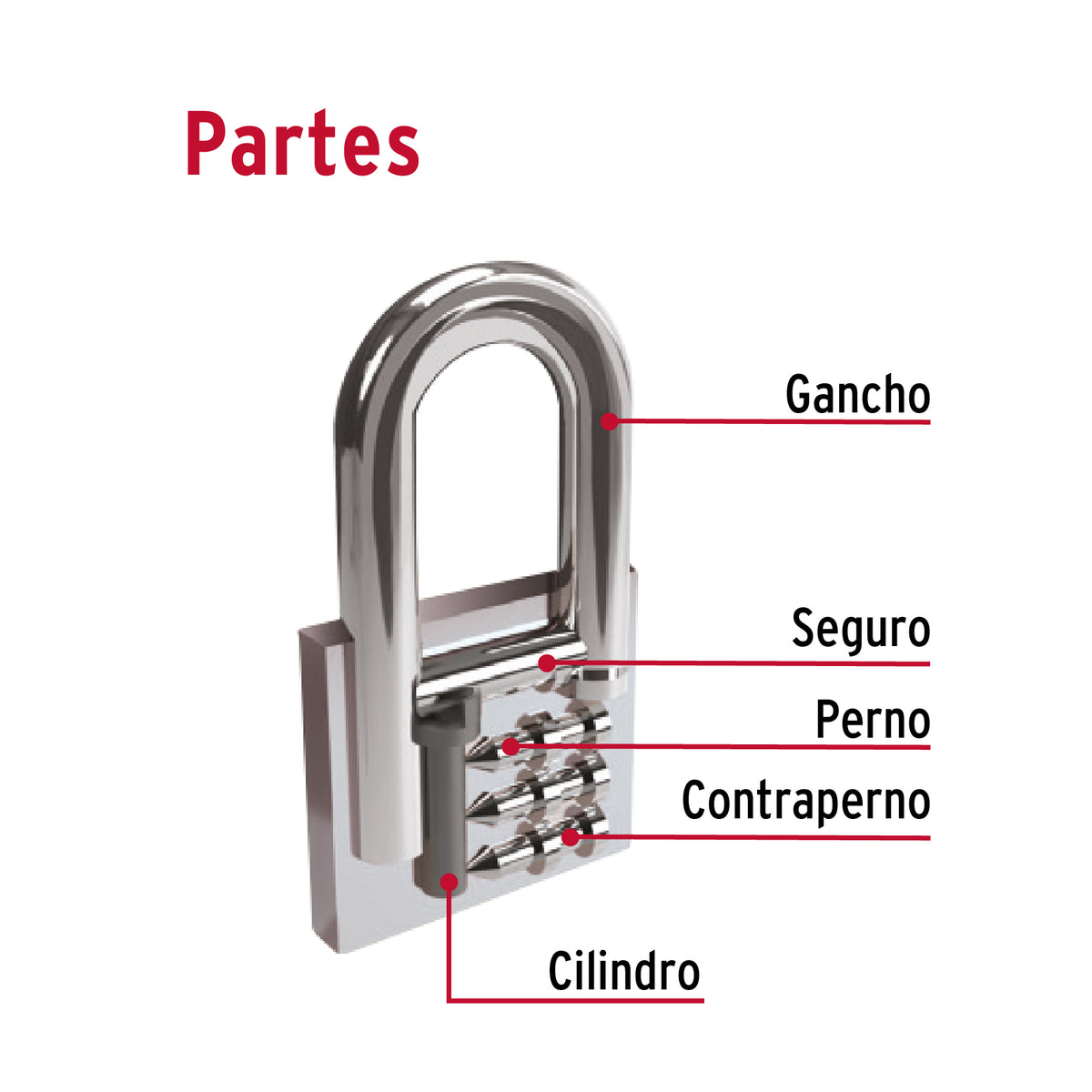 Candado de hierro, 32 mm, gancho largo, caja