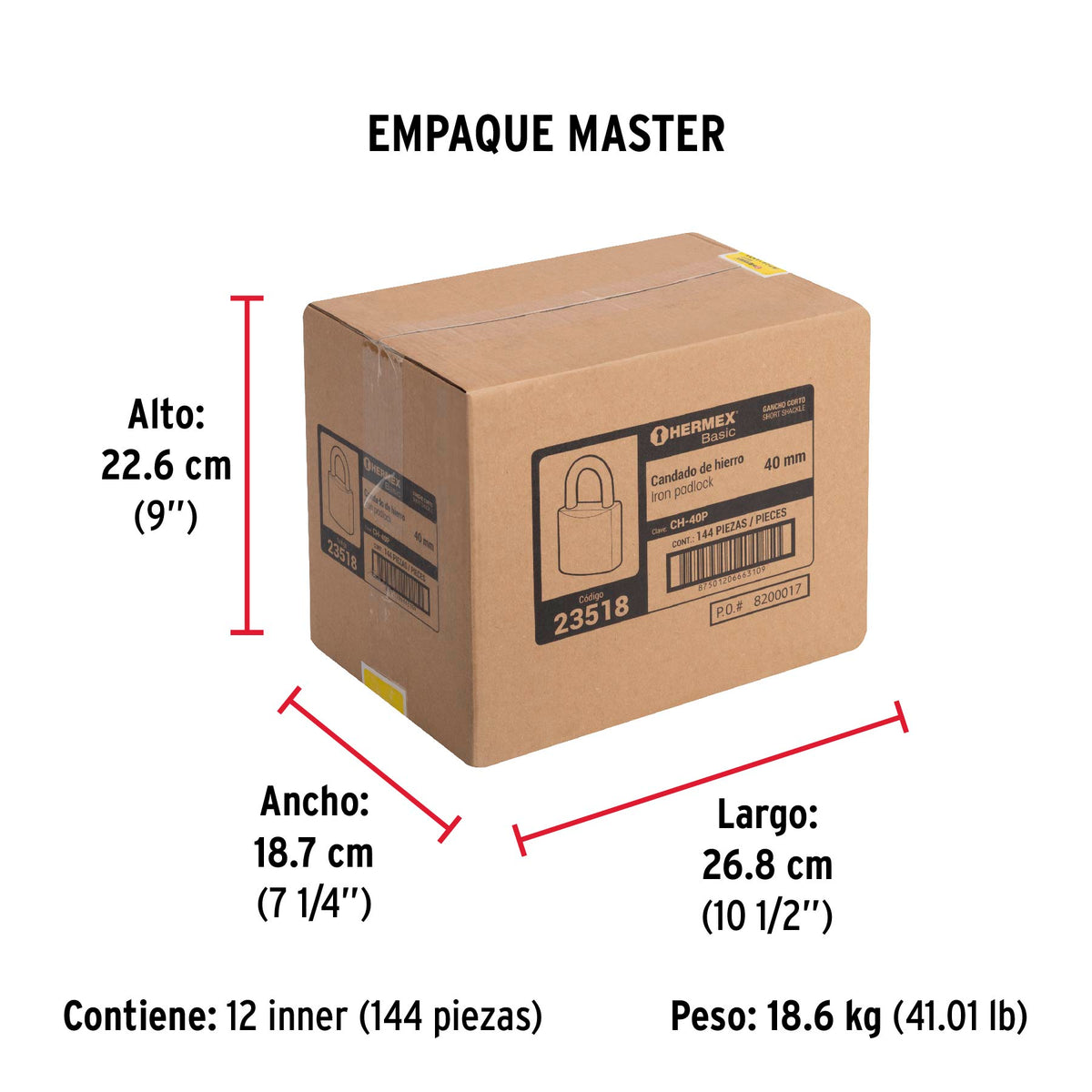 Candado de hierro, 40mm, gancho corto, caja, Hermex Basic
