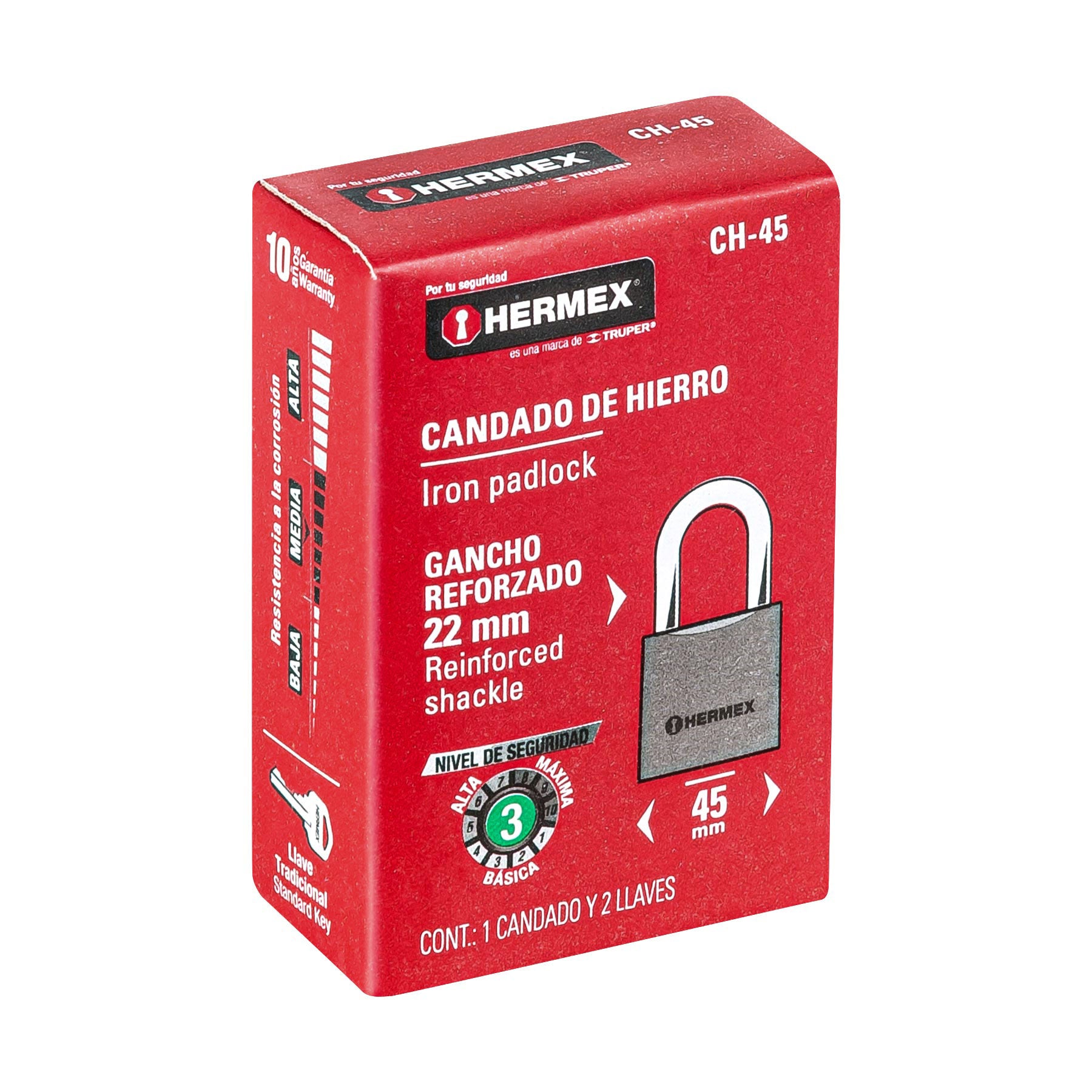 Candado de hierro, 45mm, gancho corto, caja