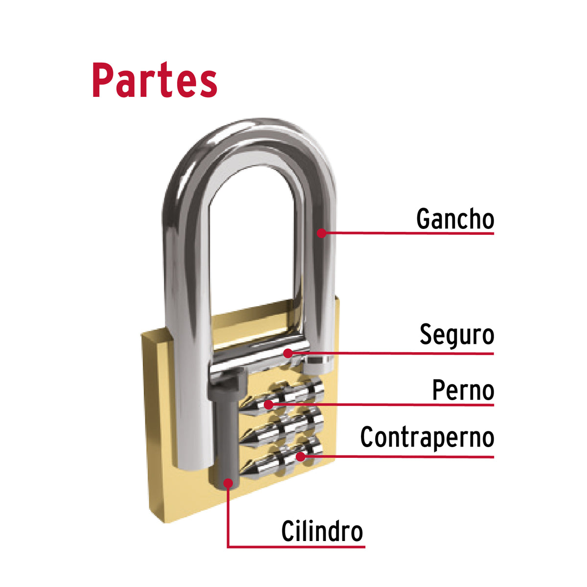 Candado de hierro, 50mm, gancho largo, caja, Hermex Basic
