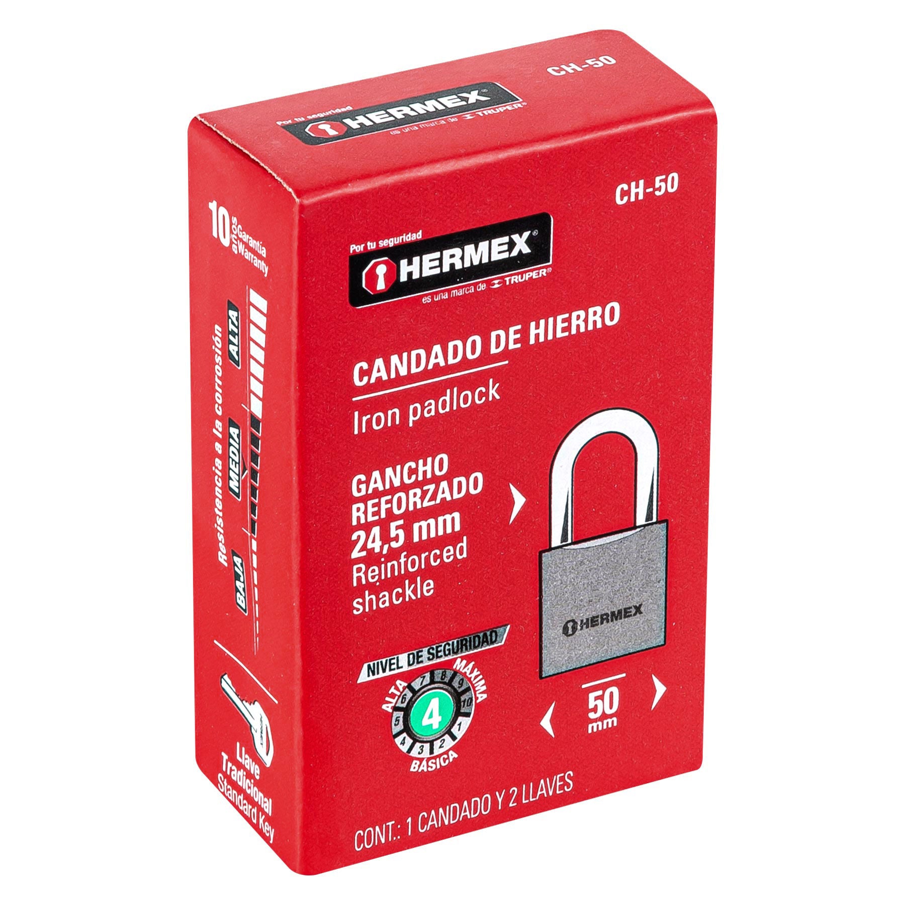 Candado de hierro, 50mm, gancho corto, caja