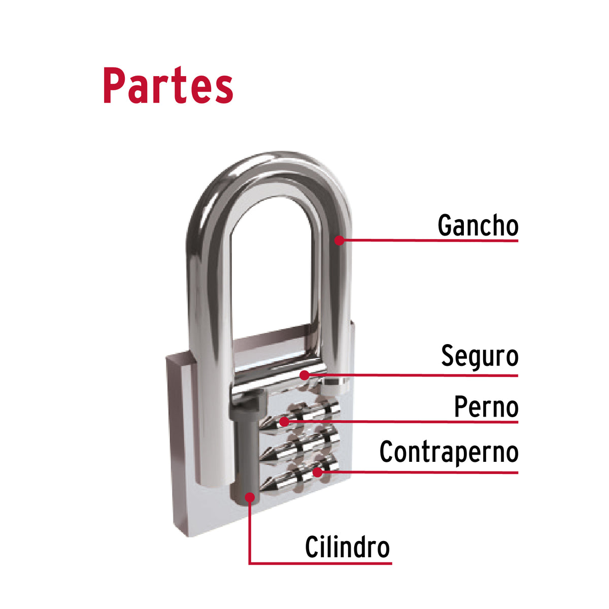Candado de hierro, 63mm, gancho corto, caja