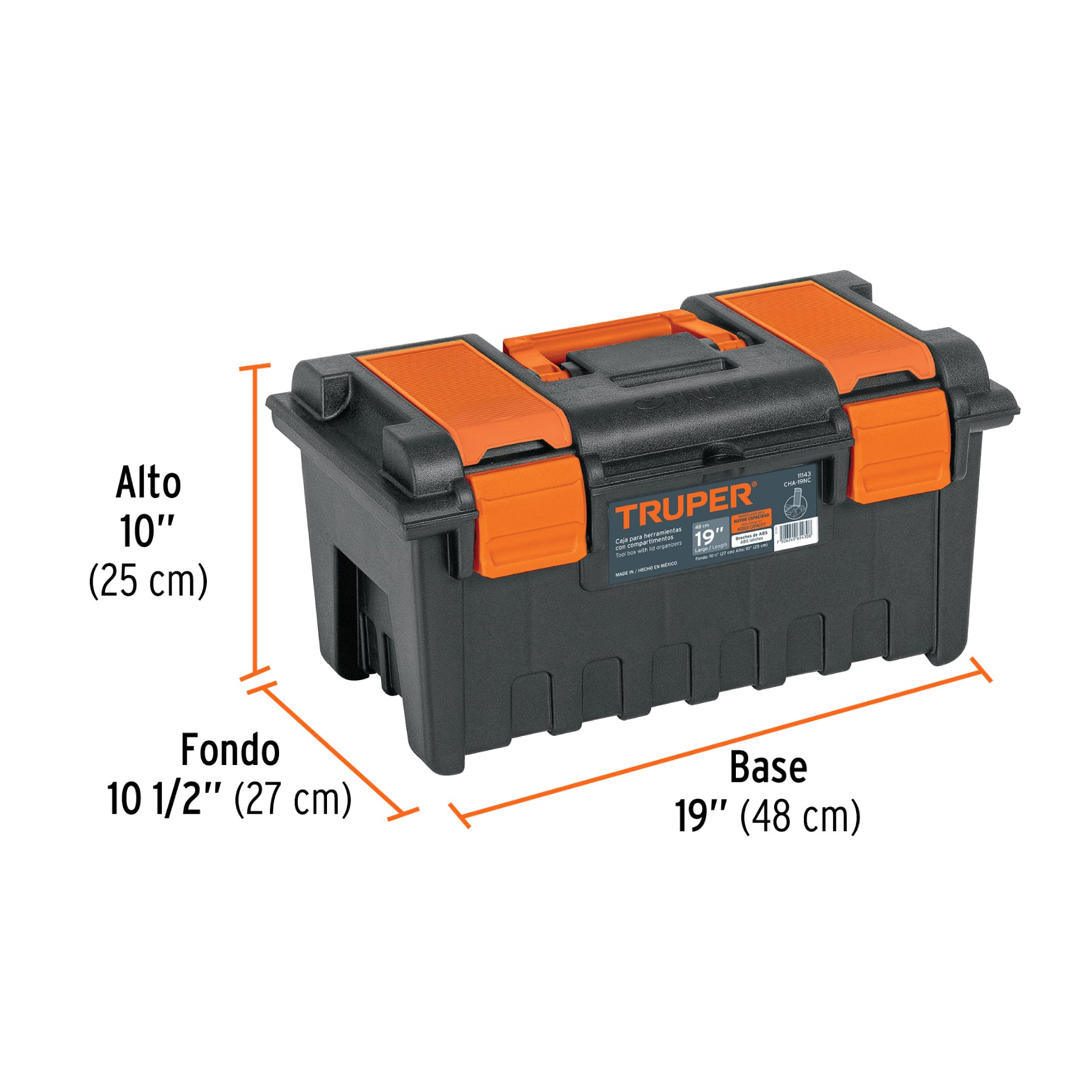 Caja plástica 19" con compartimentos, naranja