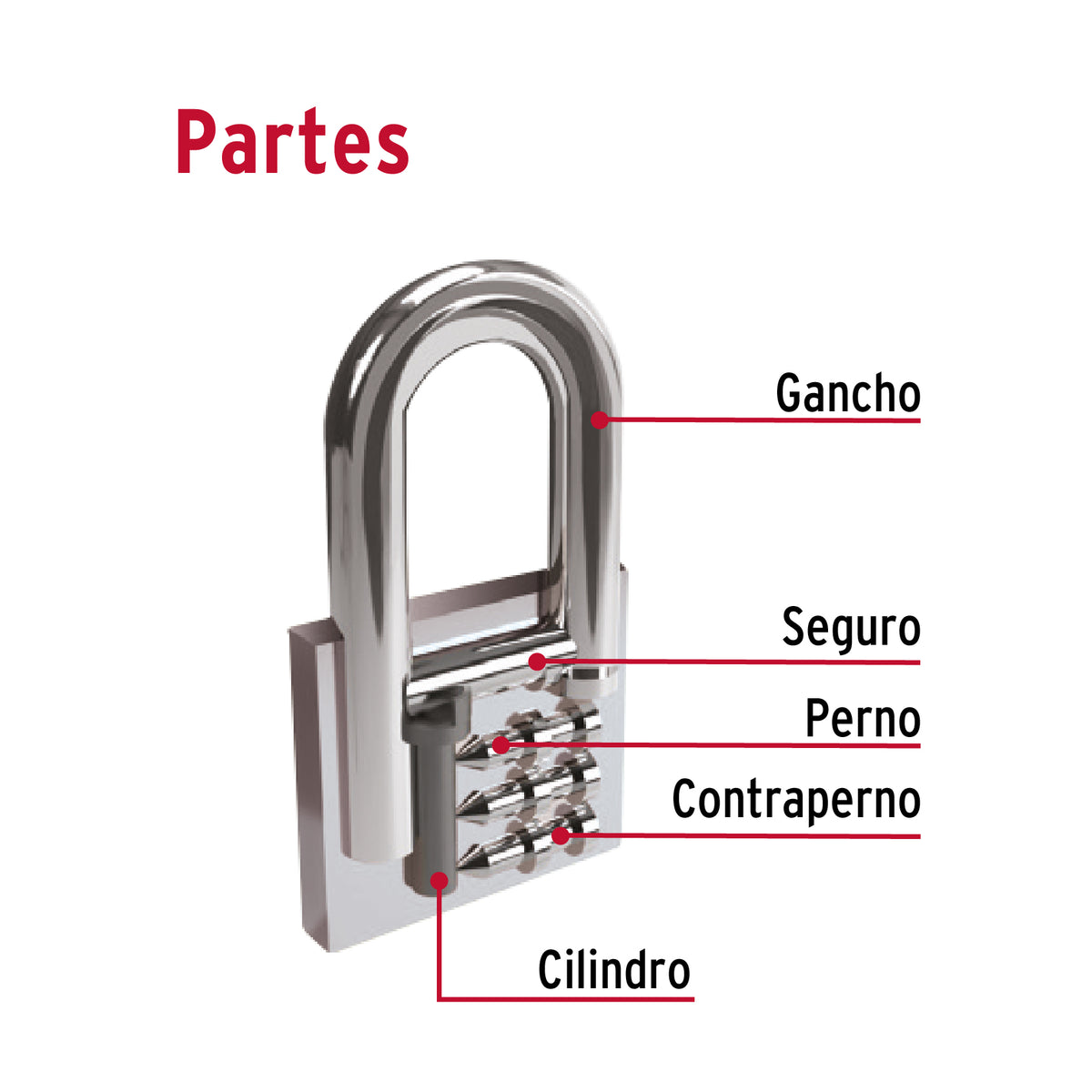 Candado de hierro, 63mm, gancho largo, blister