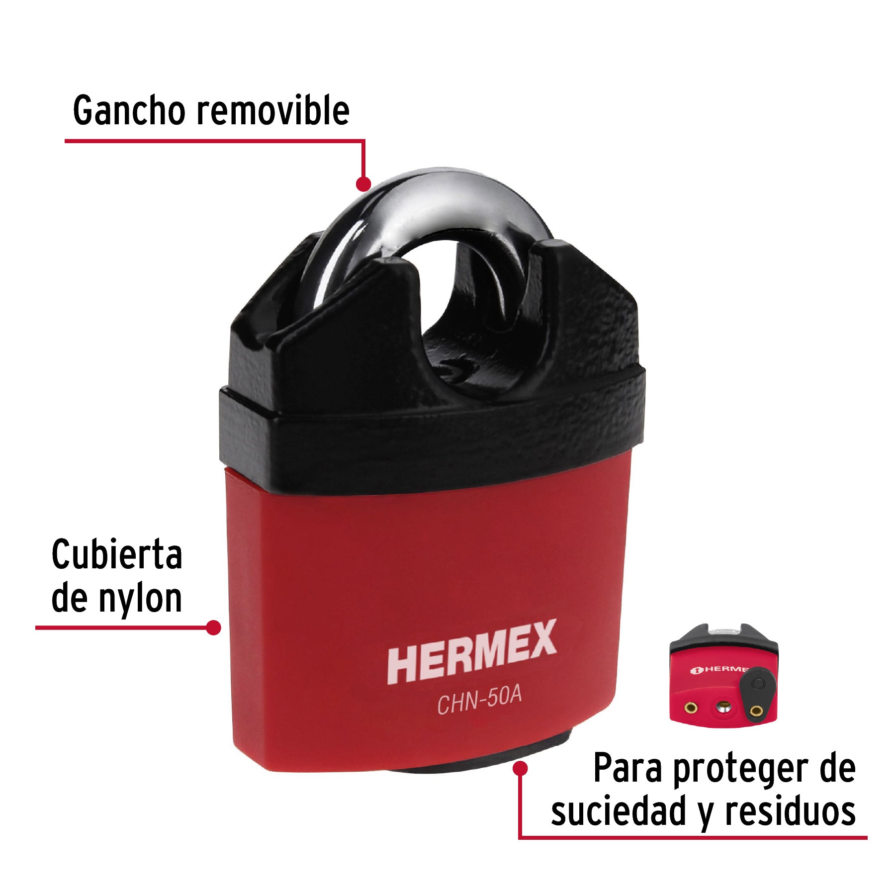 Candado de hierro, 50mm, llave anti-ganzúa, blister