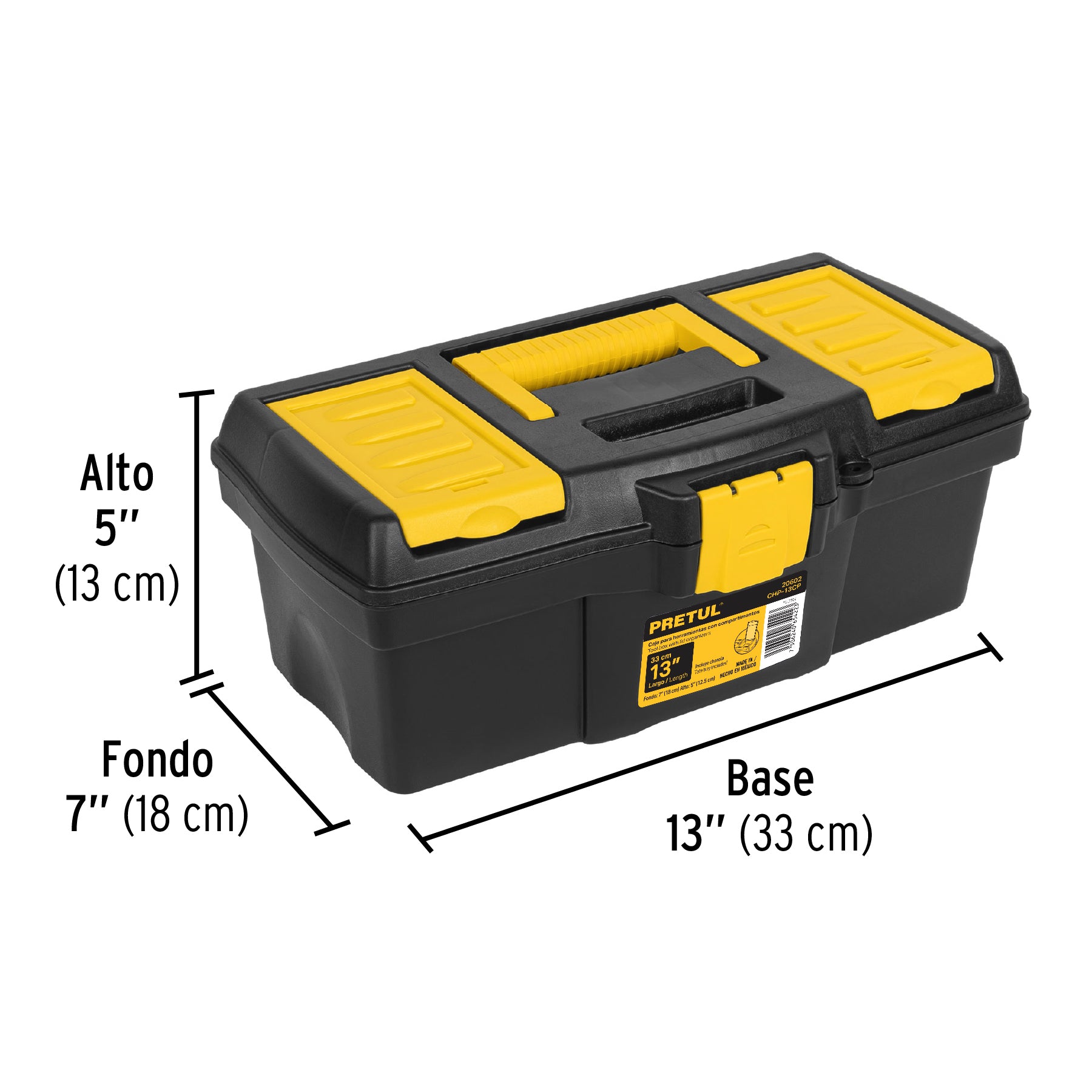 Caja plástica 13" con compartimentos, Pretul