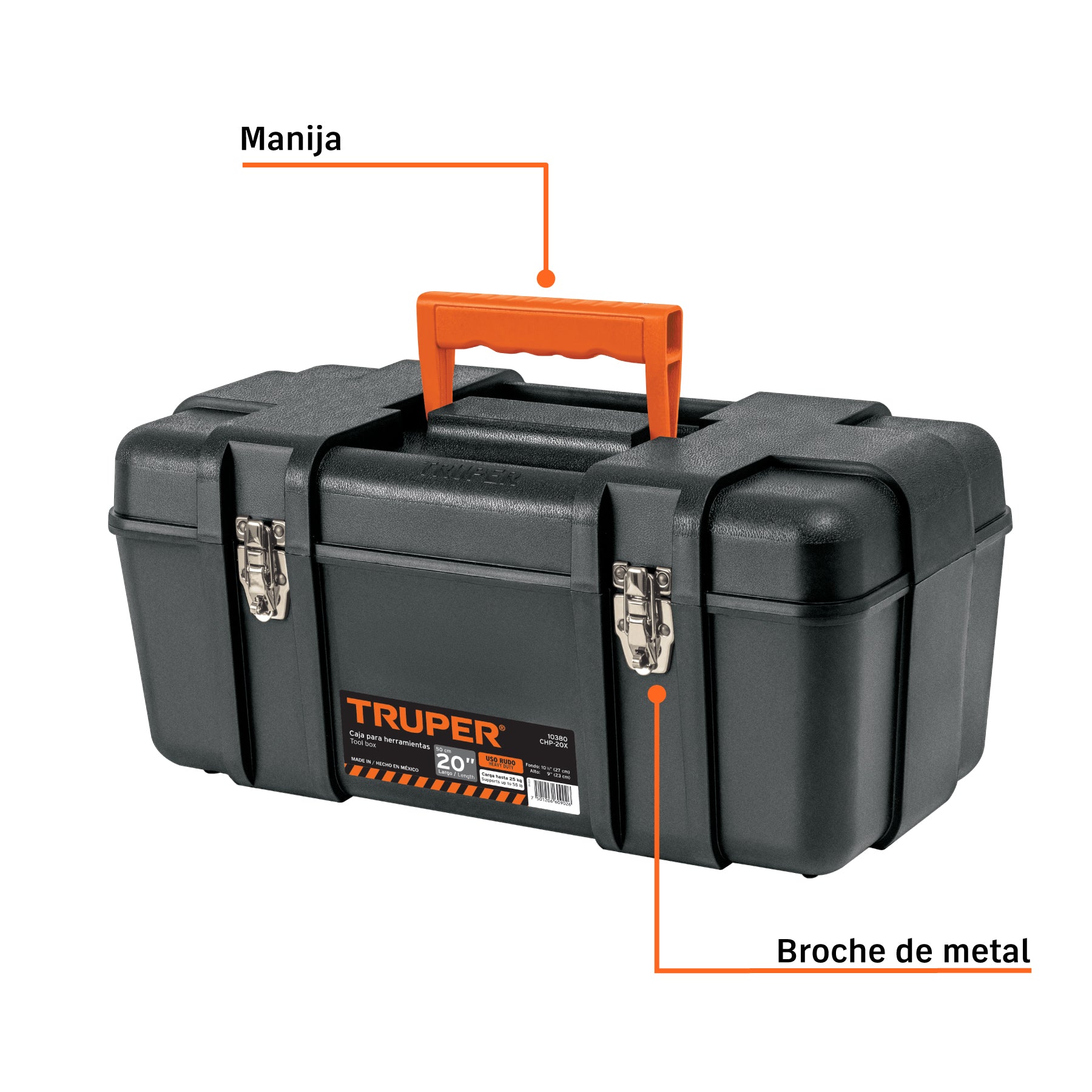 Caja para herramienta, plástica de 20", industrial