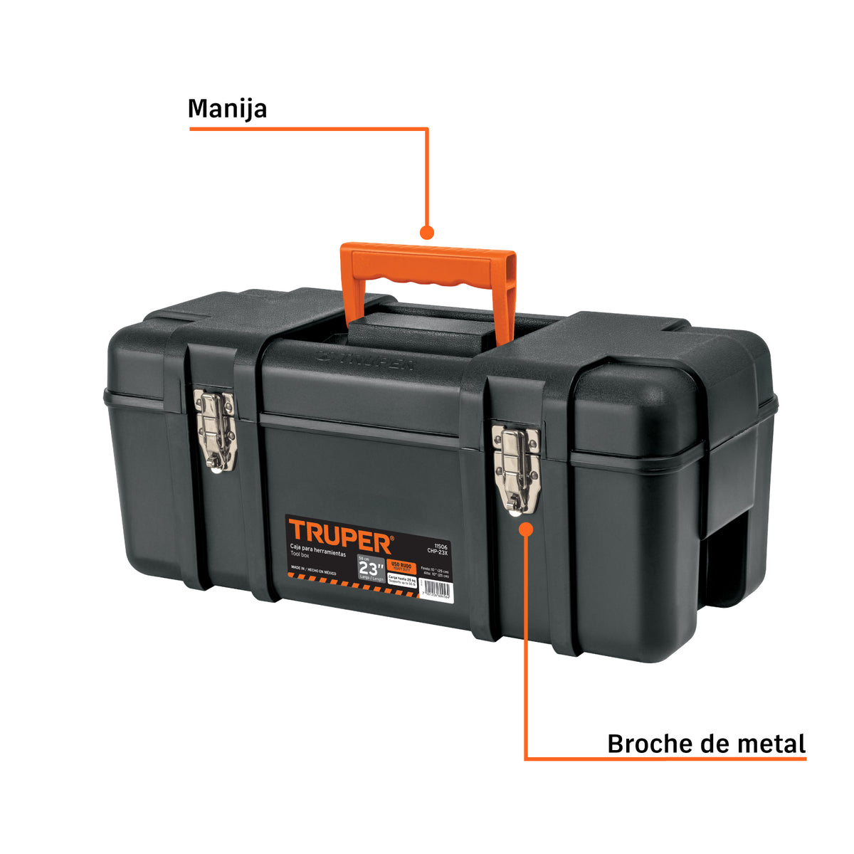 Caja para herramienta, plástica de 23", industrial
