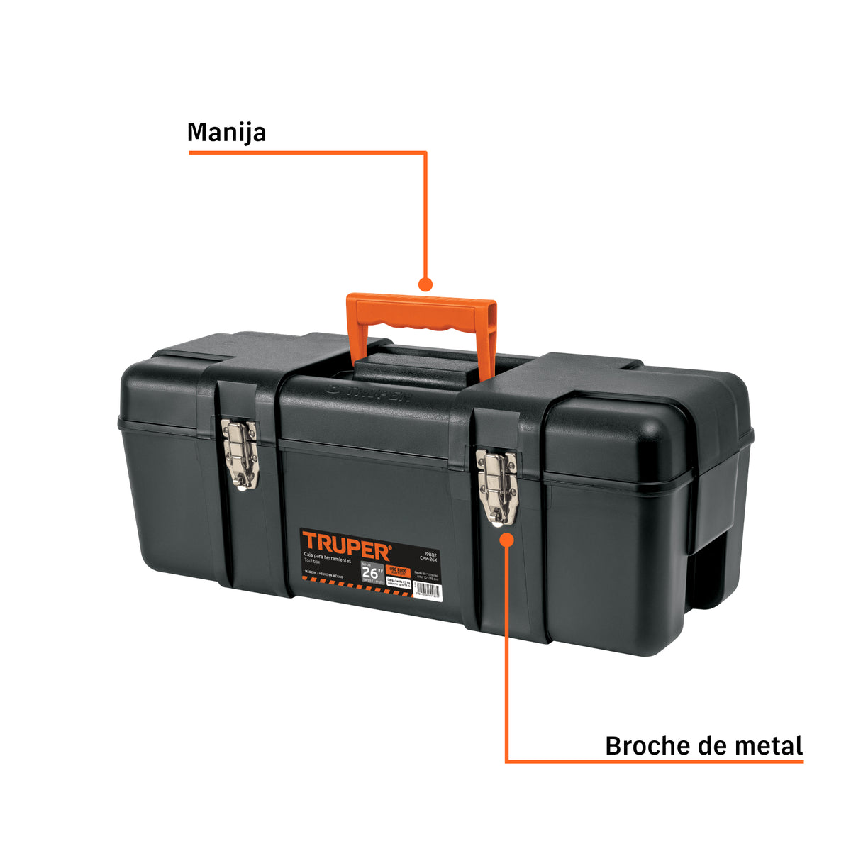 Caja para herramienta, plástica de 26", industrial