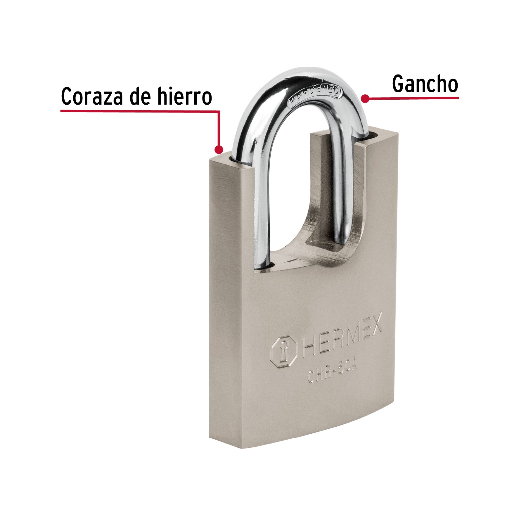 Candado de hierro con coraza, 50mm, llave anti-ganzúa