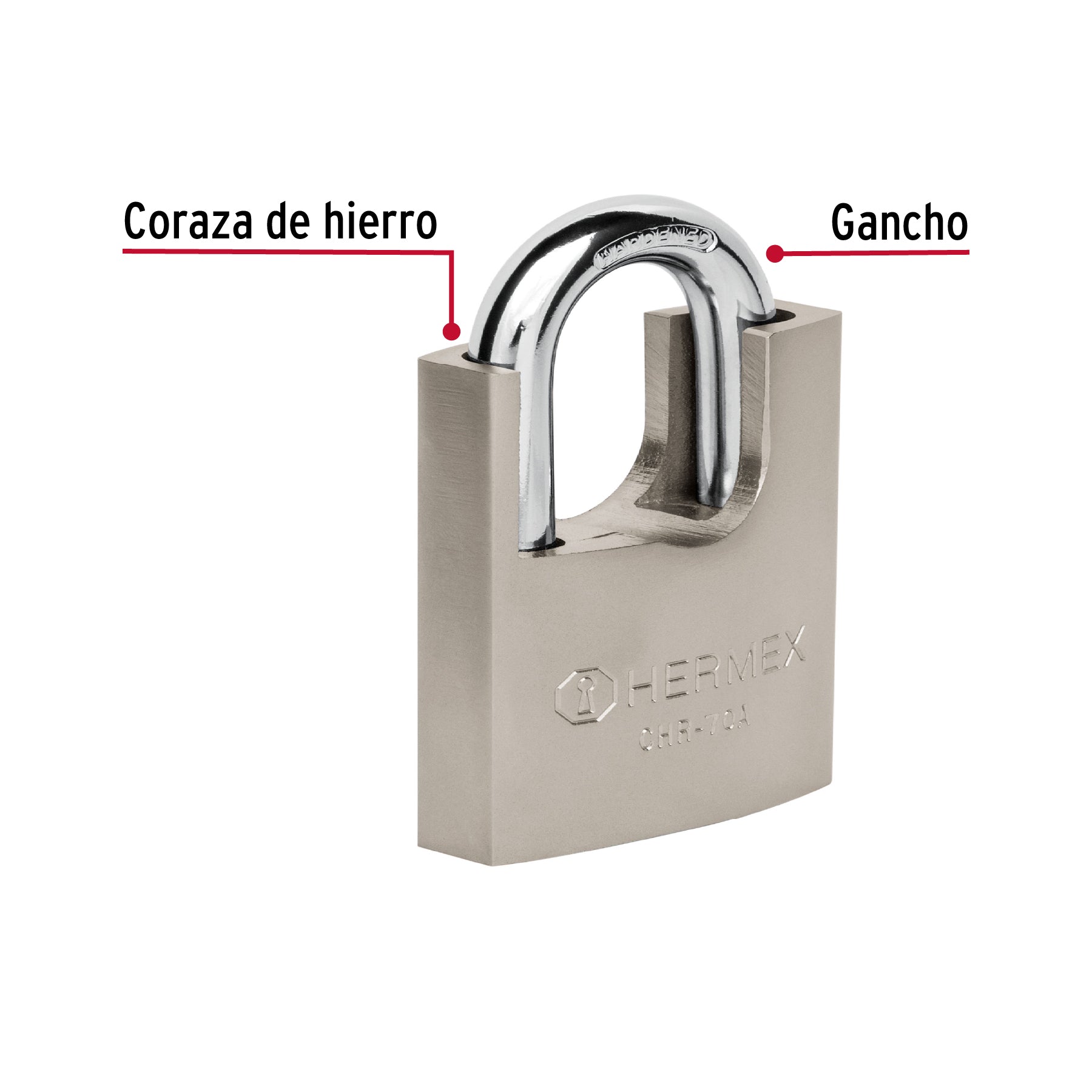Candado de hierro con coraza, 70 mm, llave anti-ganzúa