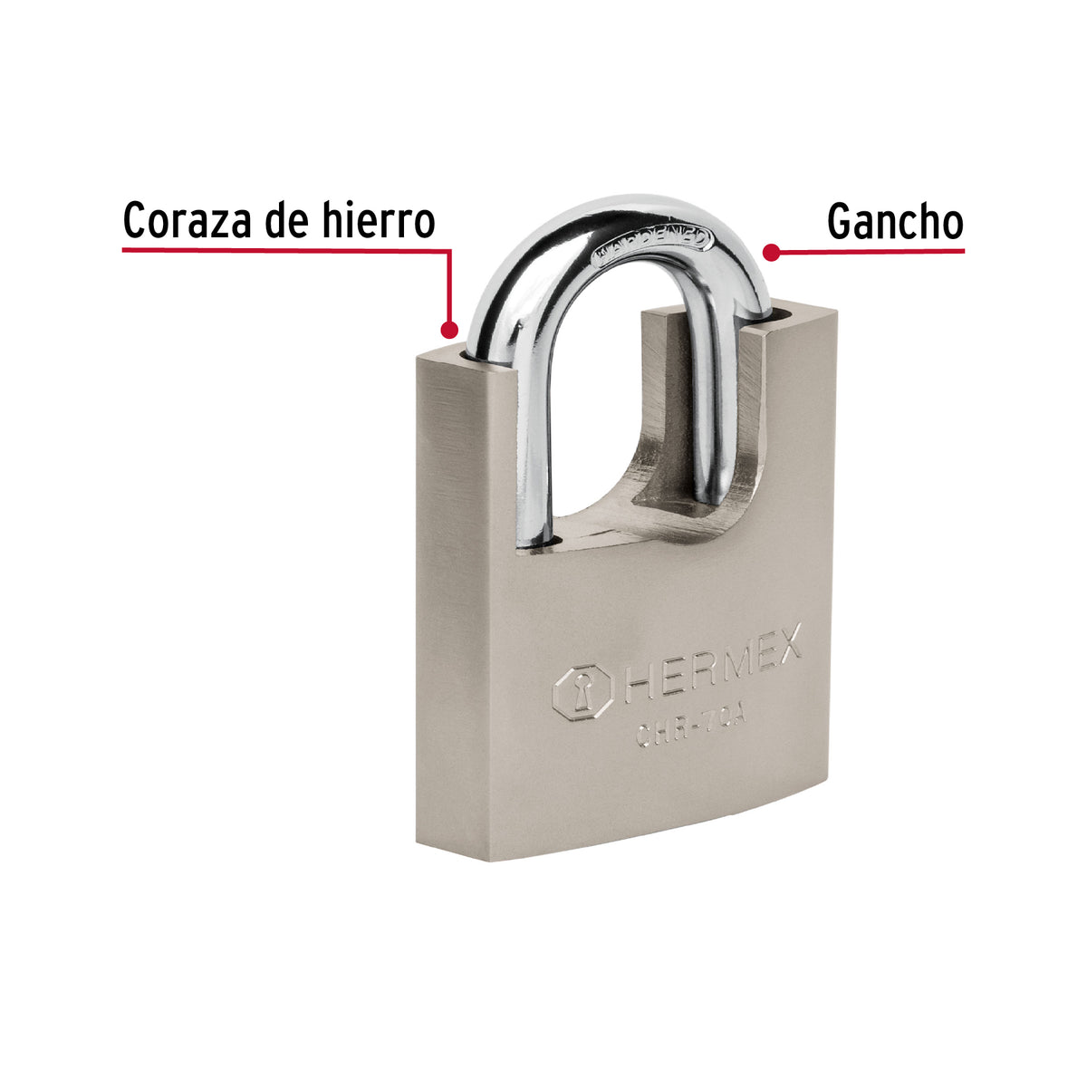 Candado de hierro con coraza, 70 mm, llave anti-ganzúa