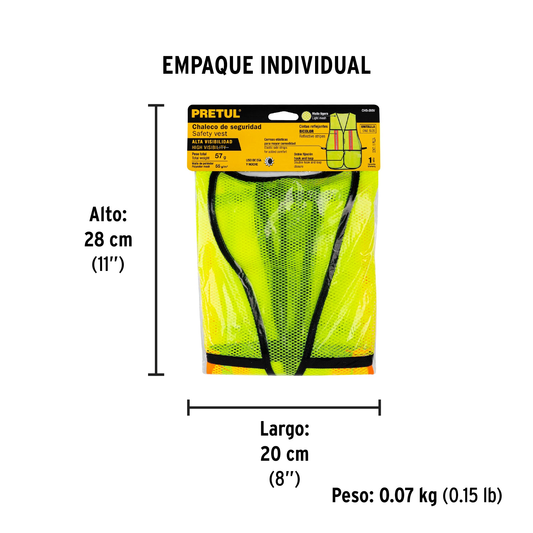 Chaleco de seguridad con cintas reflejantes, verde, Pretul