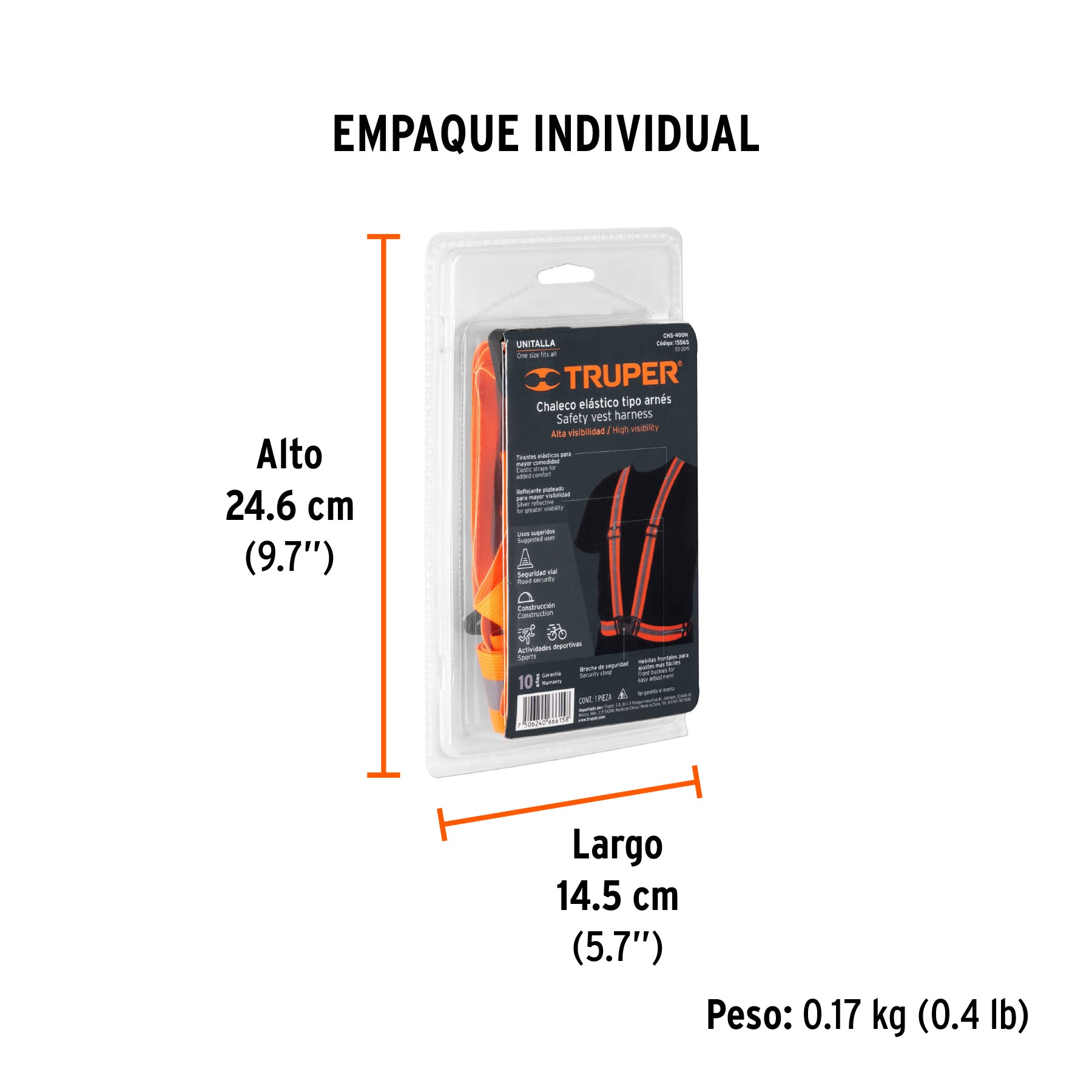 Chaleco elástico tipo arnes naranja con reflejante
