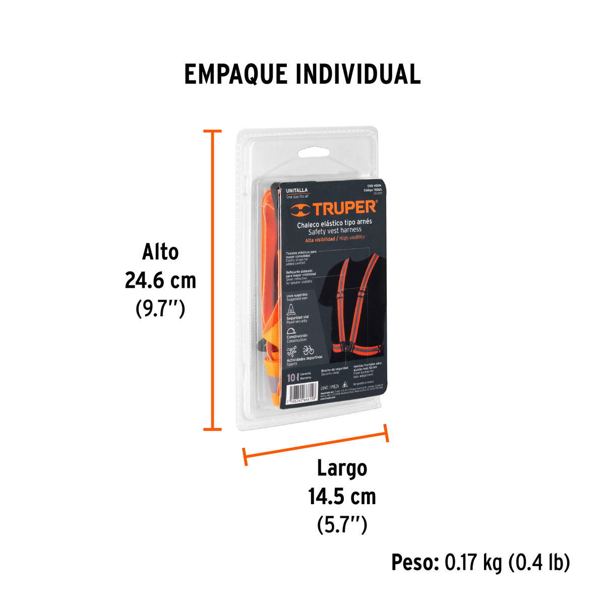Chaleco elástico tipo arnes naranja con reflejante