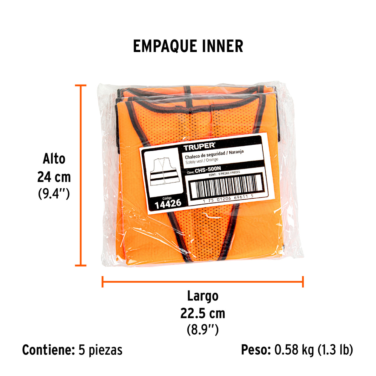 Chaleco de seguridad, alta visibilidad, naranja