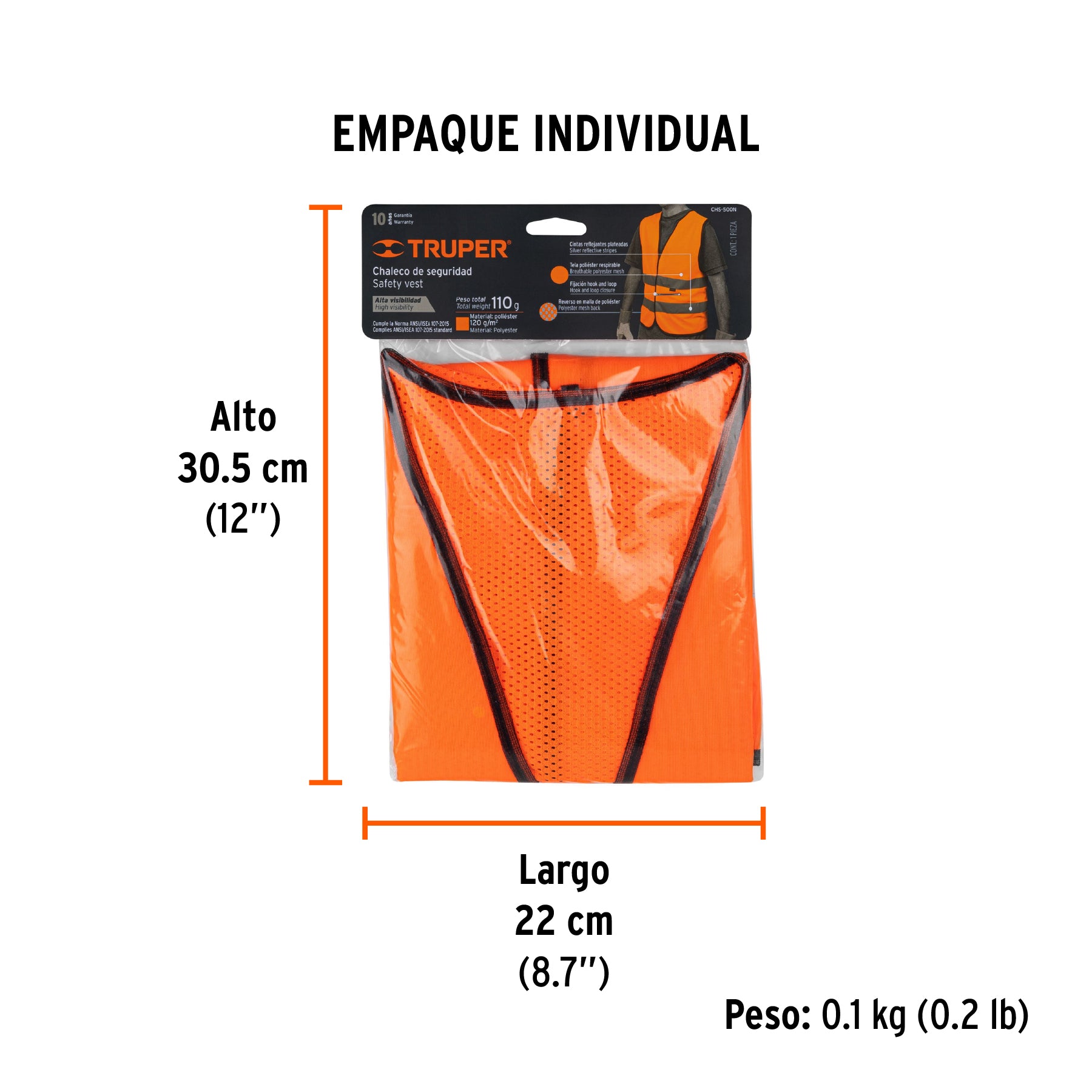 Chaleco de seguridad, alta visibilidad, naranja
