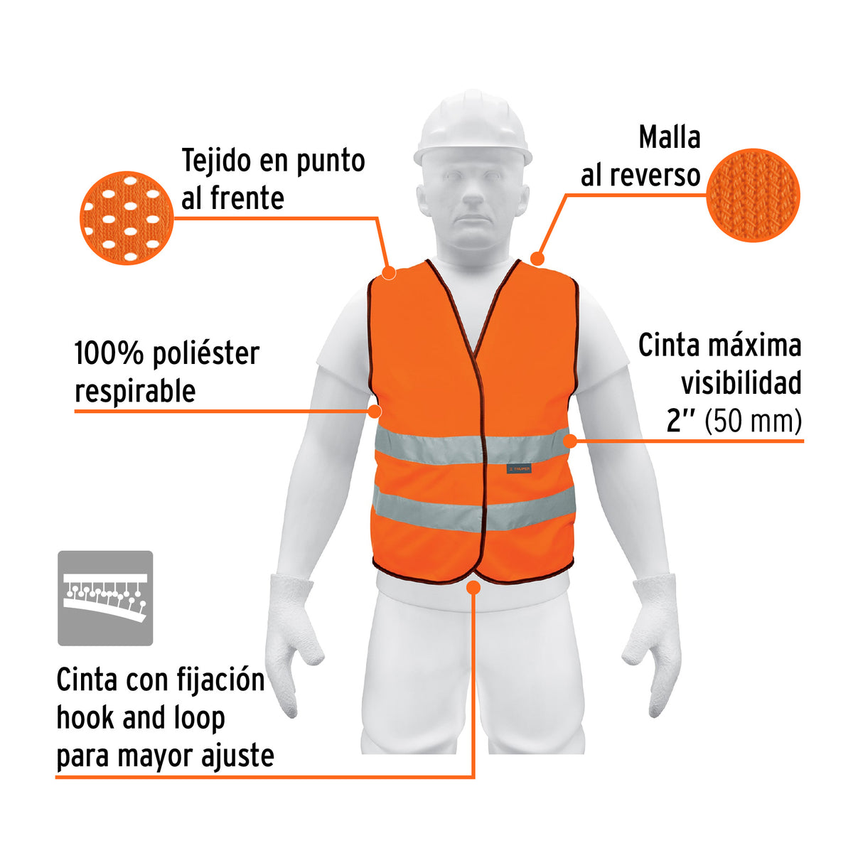 Chaleco de seguridad, alta visibilidad, naranja