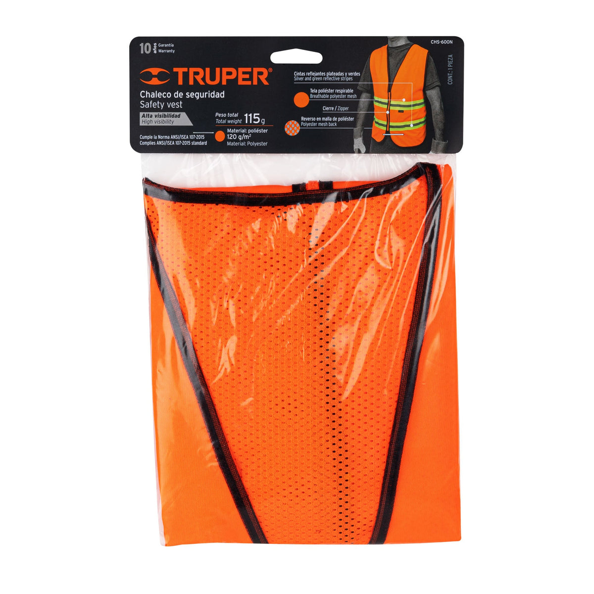 Chaleco de seguridad, alta visibilidad, con cierre, naranja