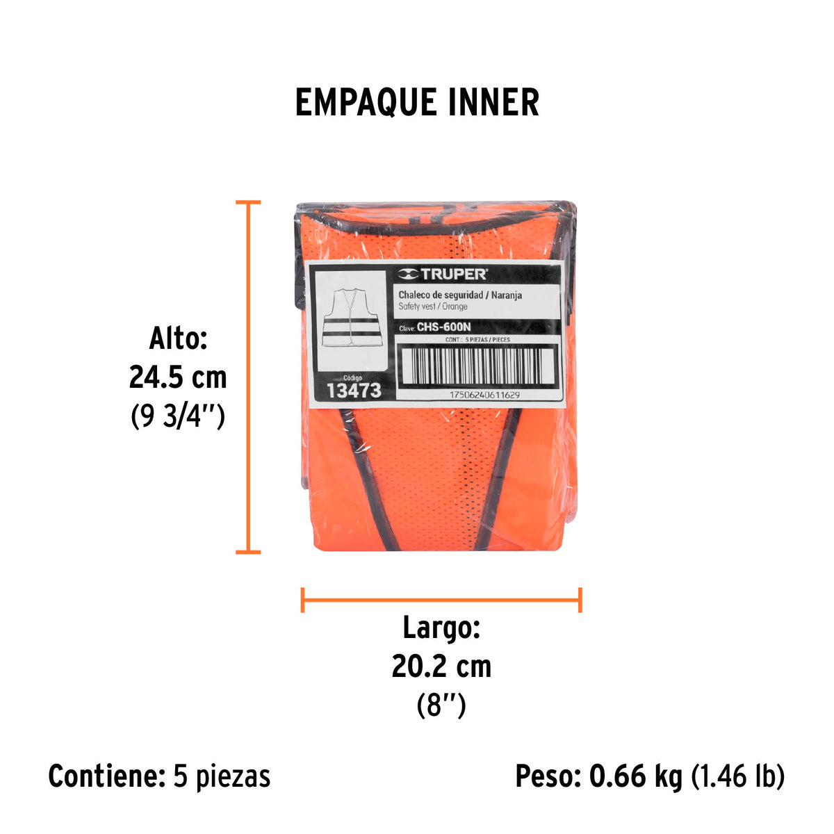 Chaleco de seguridad, alta visibilidad, con cierre, naranja