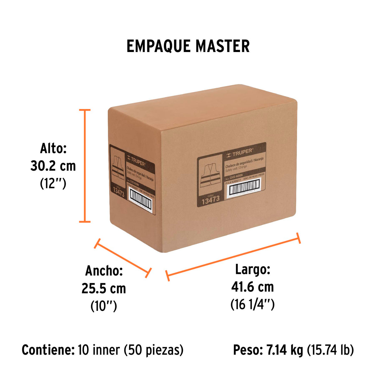 Chaleco de seguridad, alta visibilidad, con cierre, naranja