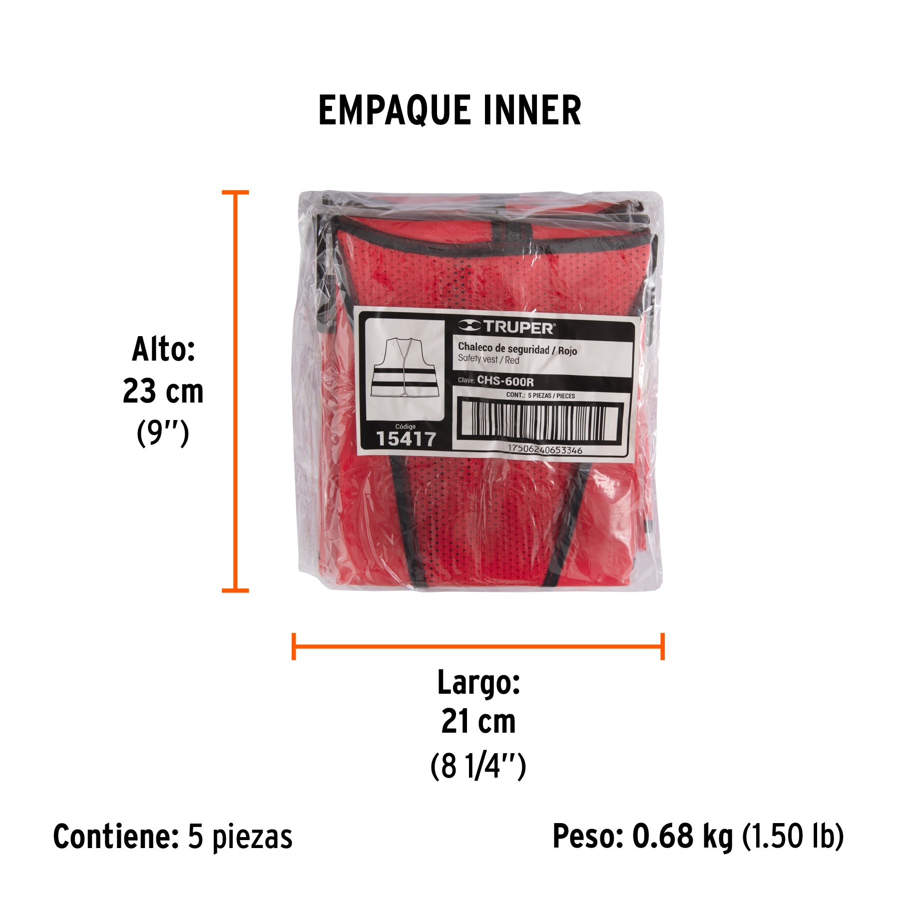 Chaleco seguridad, alta vis,cierre, rojo