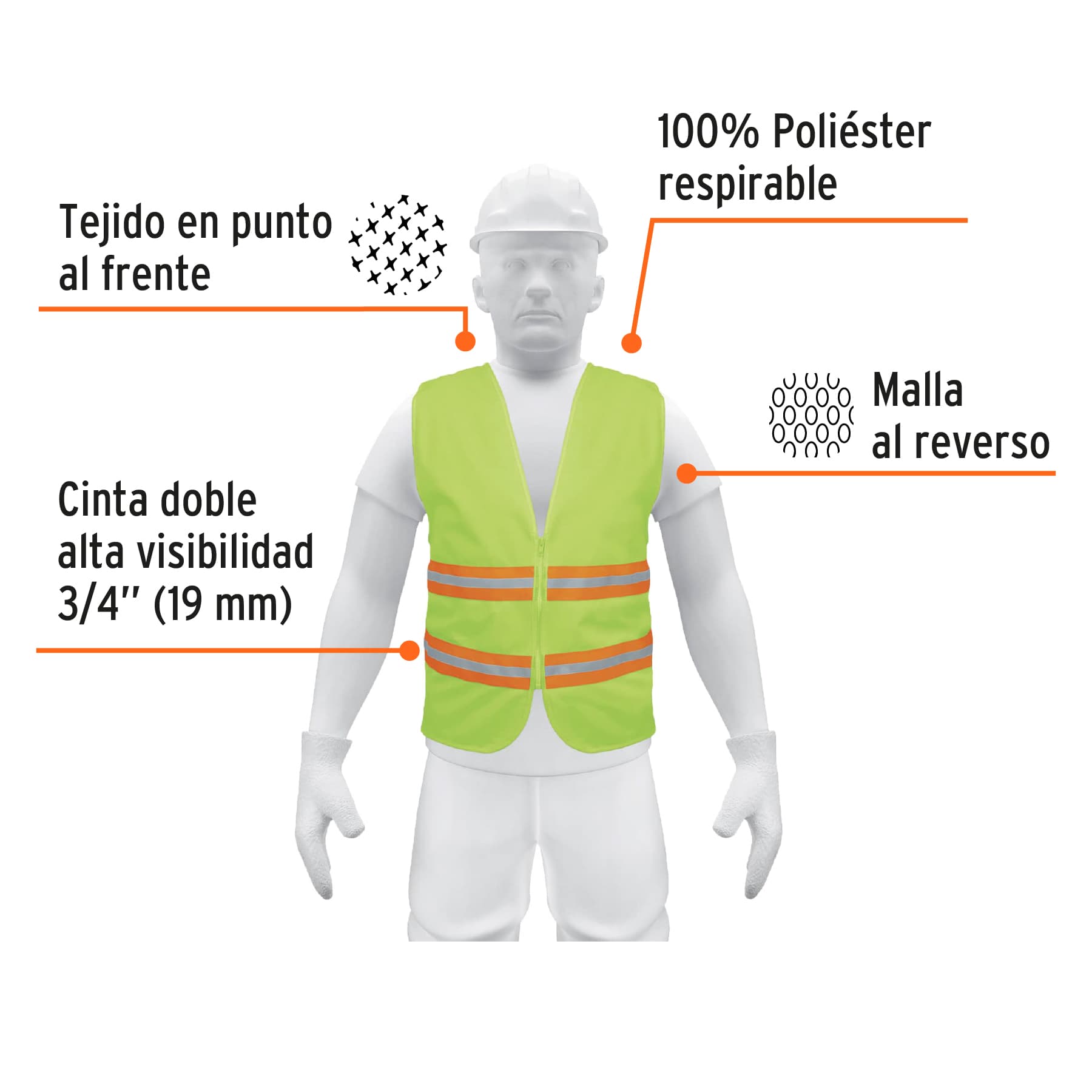 Chaleco de seguridad, alta visibilidad, con cierre, verde