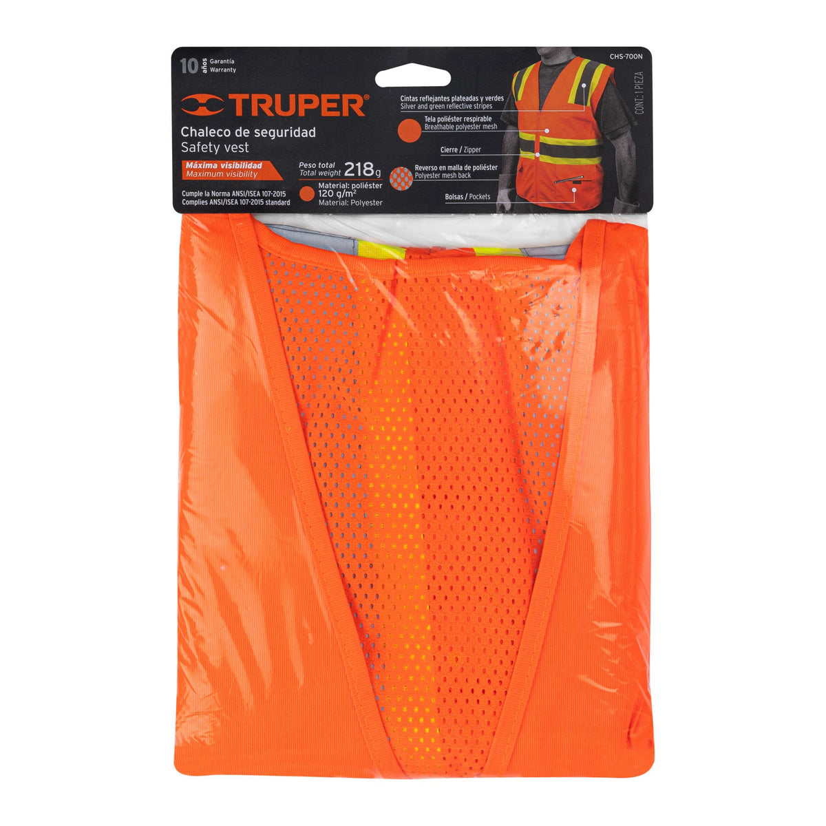 Chaleco de seguridad, maxima visibilidad, con bolsas,naranja