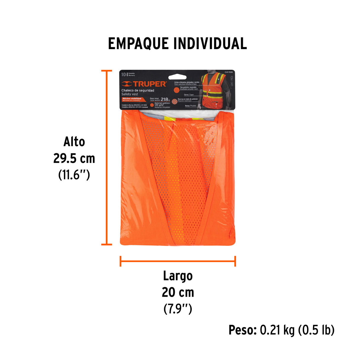 Chaleco de seguridad, maxima visibilidad, con bolsas,naranja