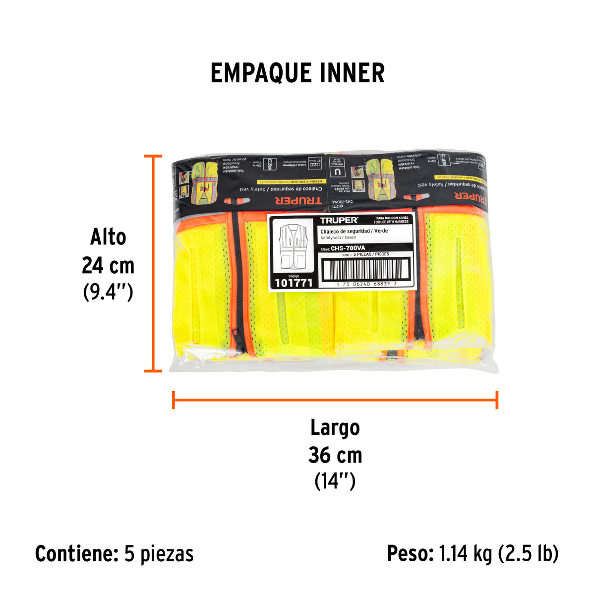 Chaleco de seguridad para arnés, alta visibilidad, verde