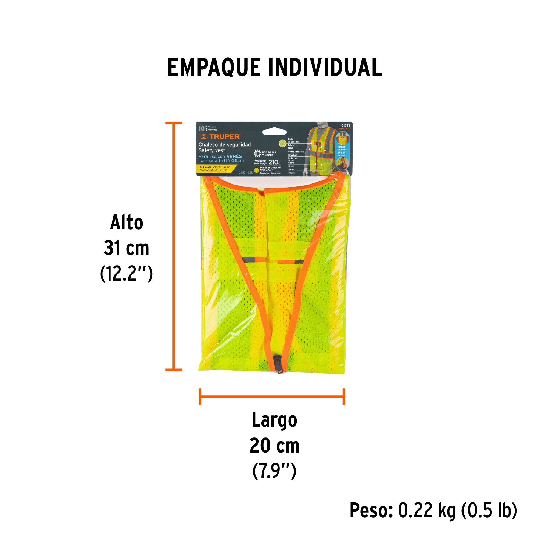 Chaleco de seguridad para arnés, alta visibilidad, verde