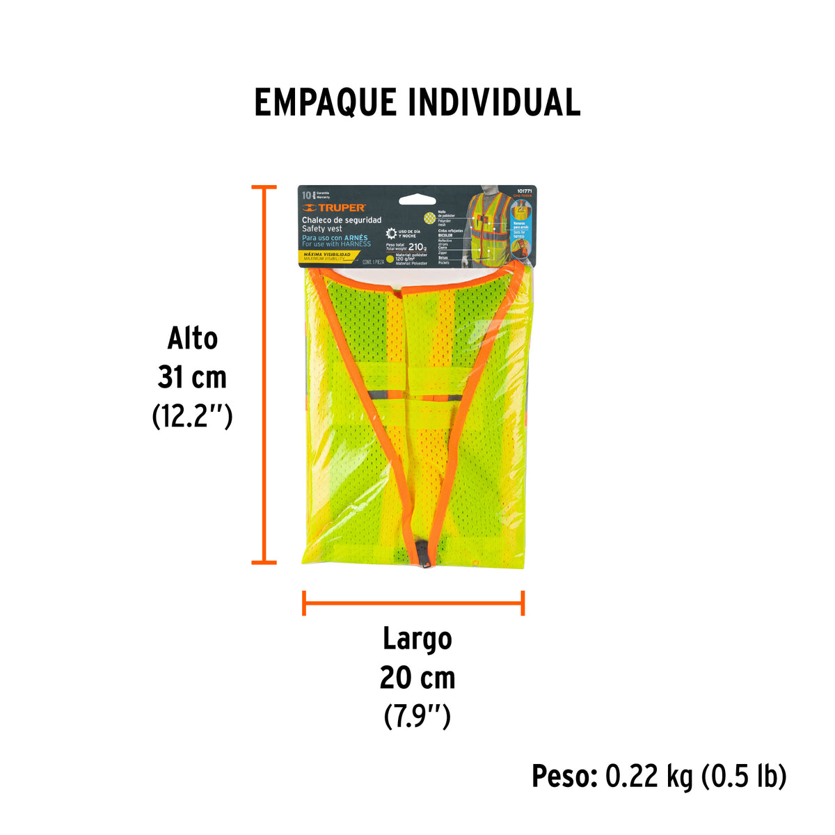 Chaleco de seguridad para arnés, alta visibilidad, verde