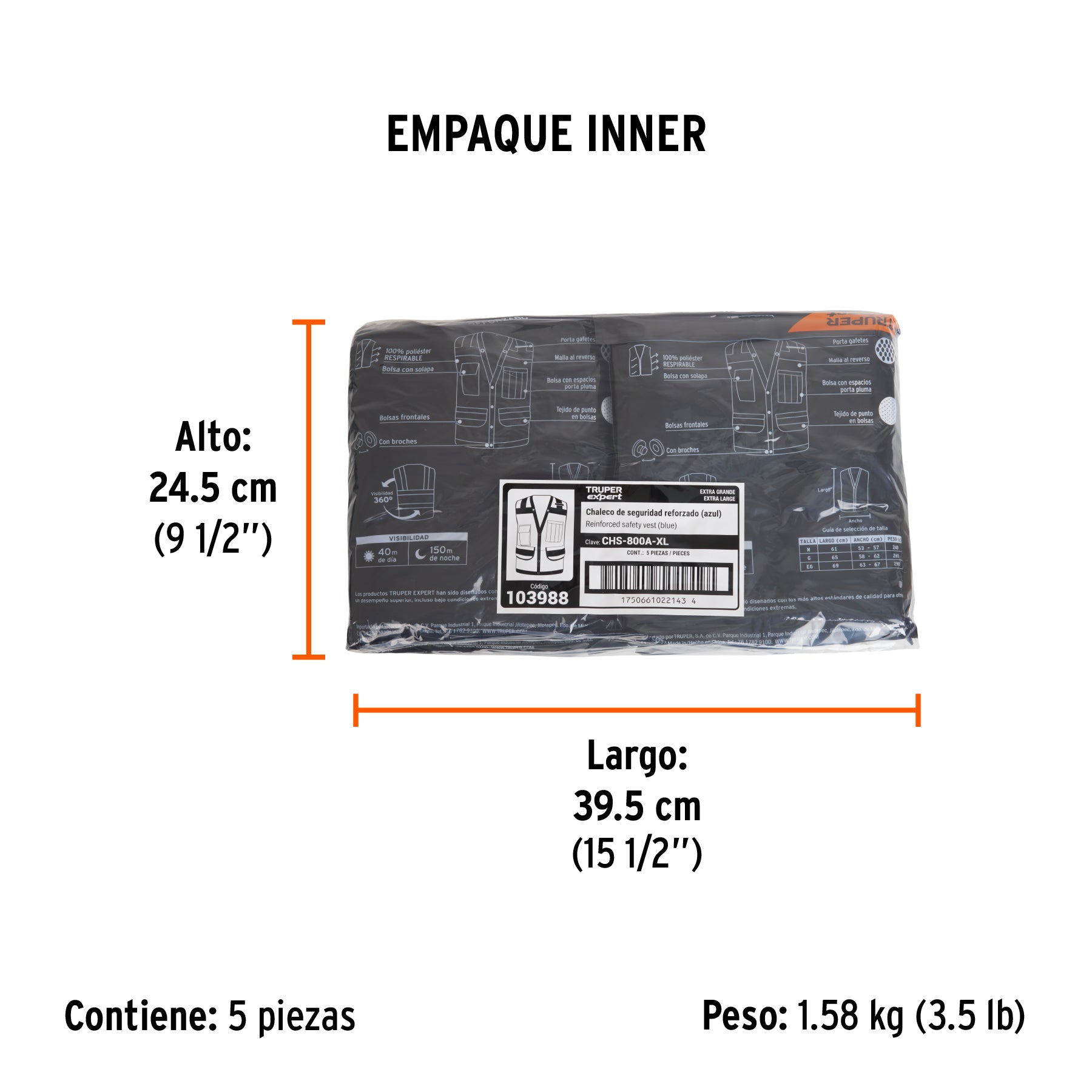 Chaleco seguridad reforzado azul con bolsas, EG, EXPERT