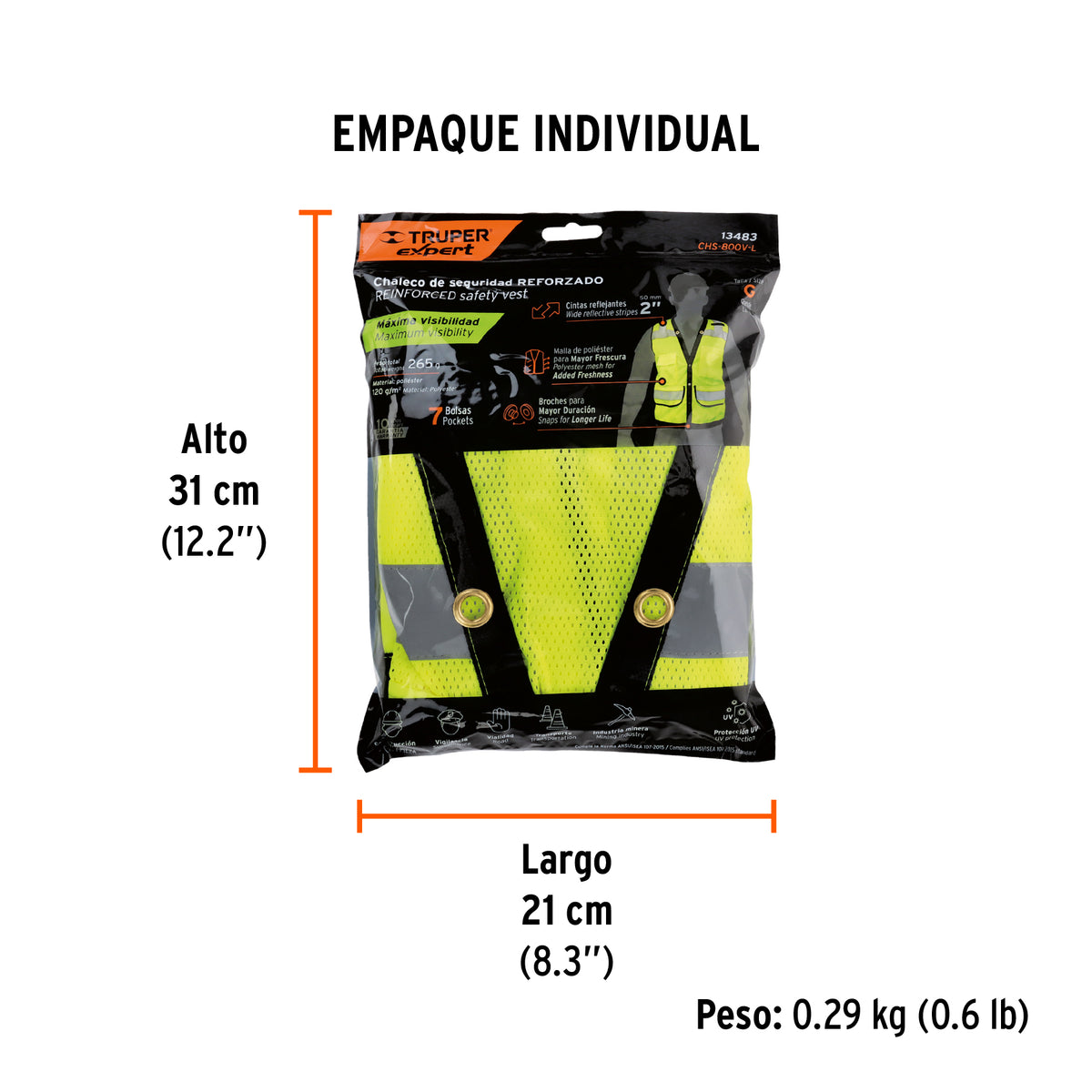 Chaleco de seguridad reforzado, con bolsas, verde, grande