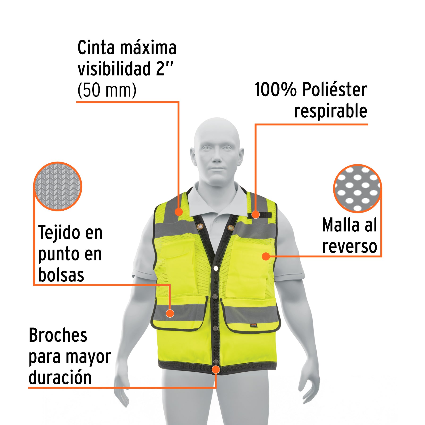 Chaleco de seguridad reforzado, con bolsas, verde, grande
