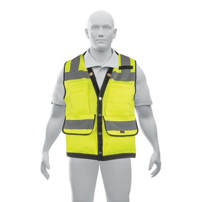 Chaleco seguridad reforzado, con bolsas, verde, extra grande