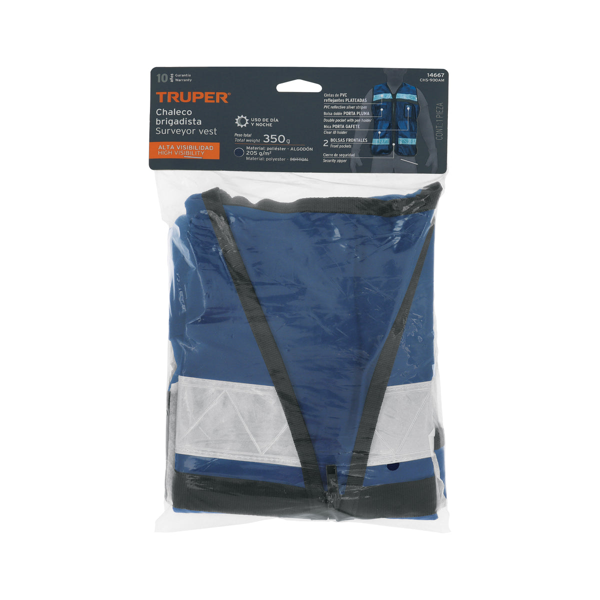 Chaleco brigadista con cintas reflejantes, color azul marino