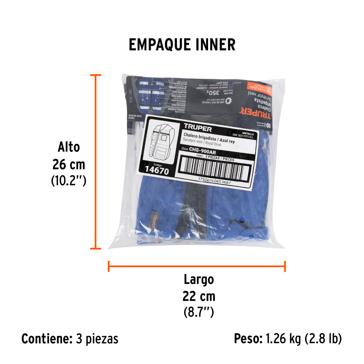 Chaleco brigadista con cintas reflejantes, color azul rey