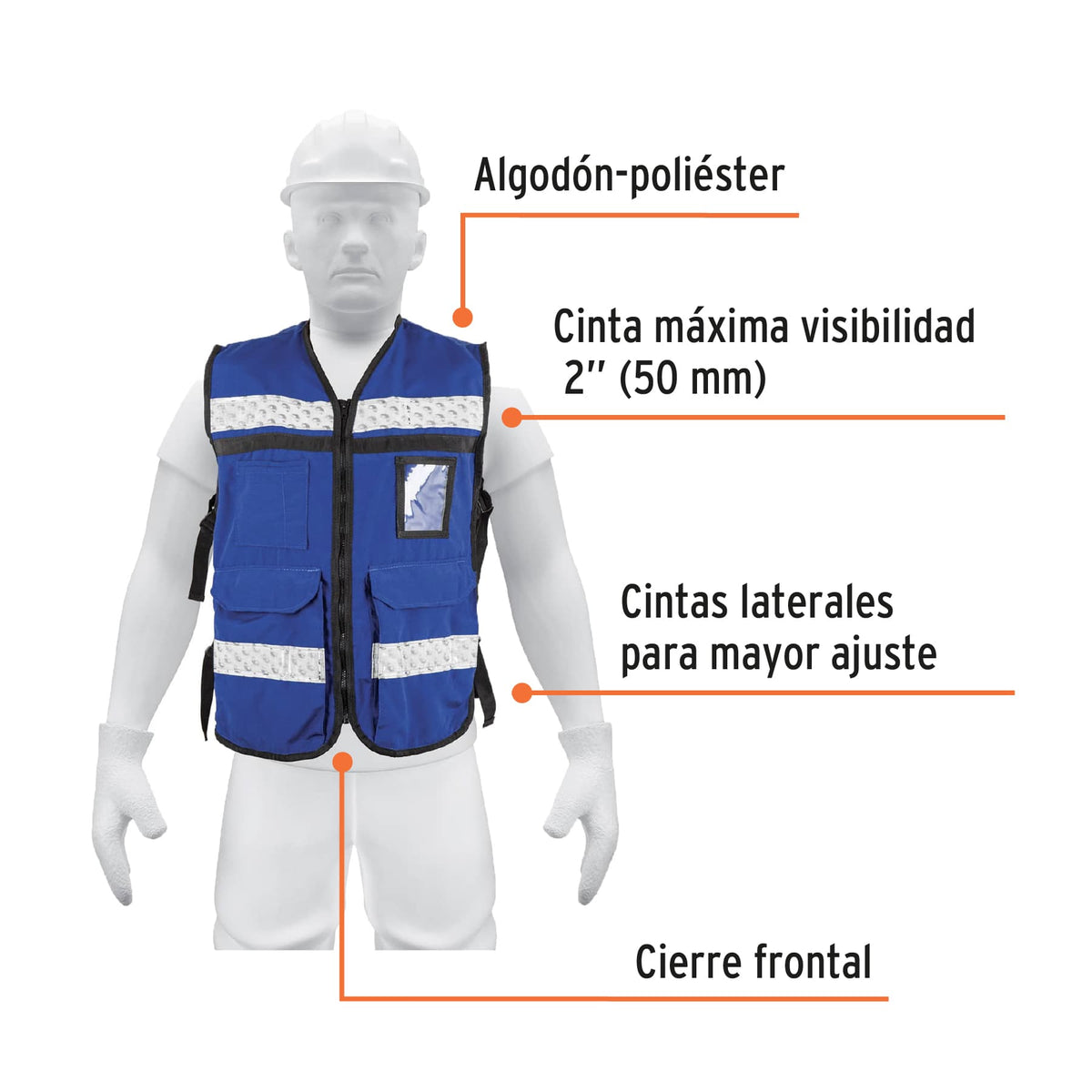 Chaleco brigadista con cintas reflejantes, color azul rey